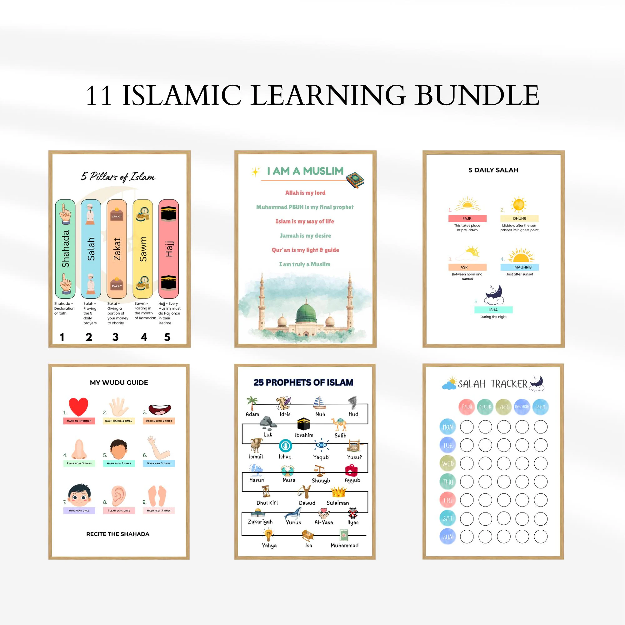 Islamic Educational Printable Bundle: Set of 11, Muslim Homeschool, Classroom Posters