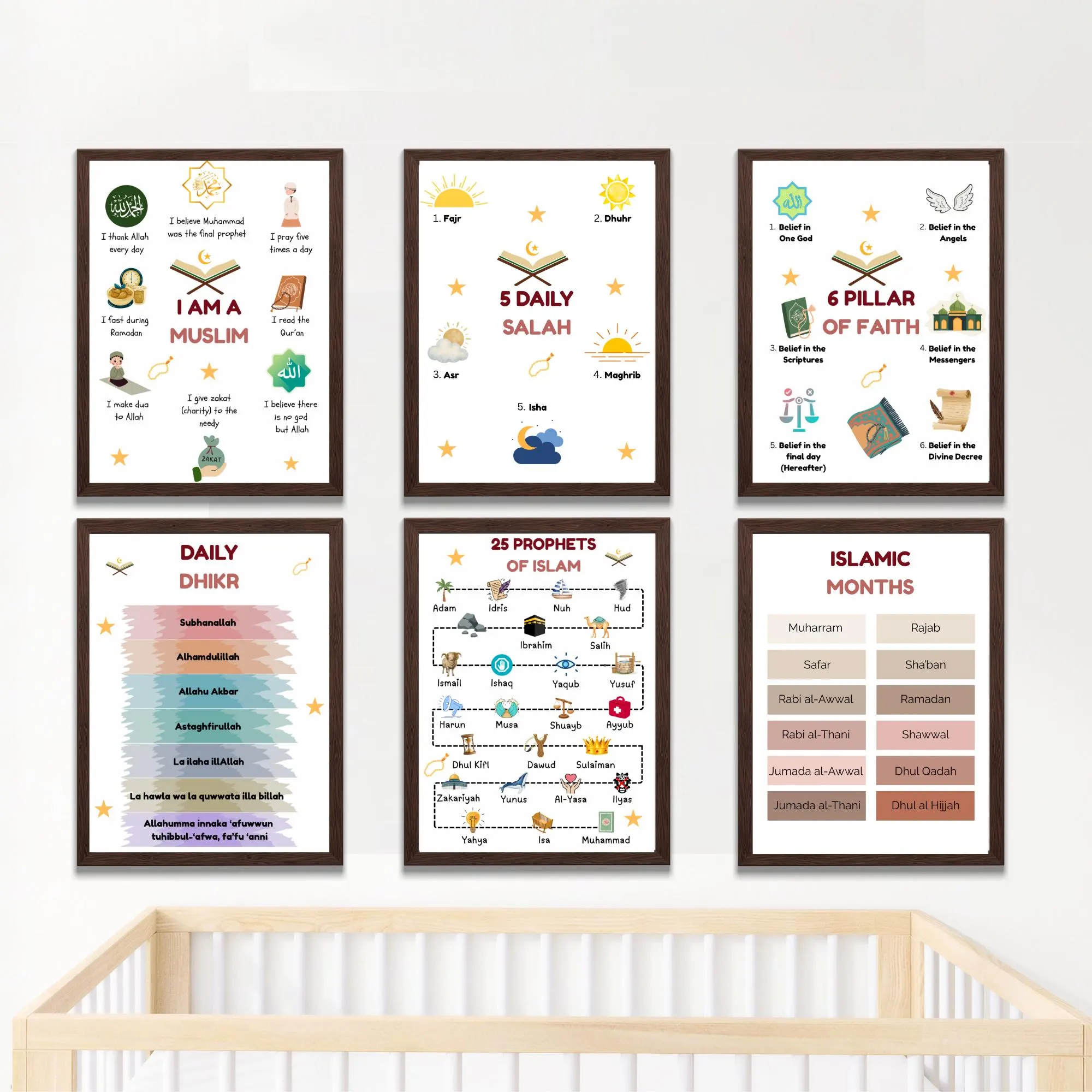 Islamic Kids Educational Printable Bundle, Digital Wall Art Print, Homeschool, Nursery, Minimalist, Instant Download