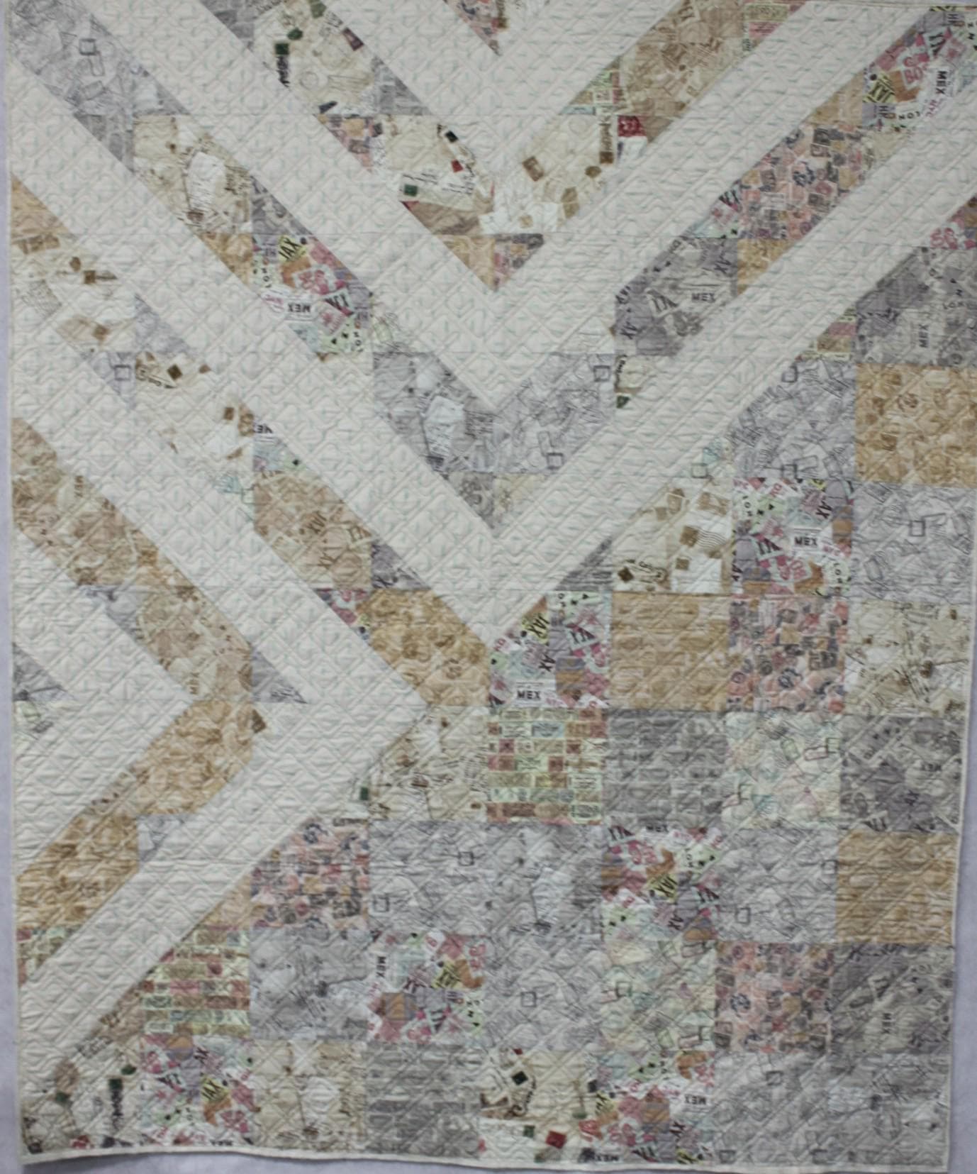 Pre-made quilt, Throw Size, 60" X 75", Add Binding, Ready to Use, Print Low Key, Clothworks, Vertex Weave Cream by QT Fabrics