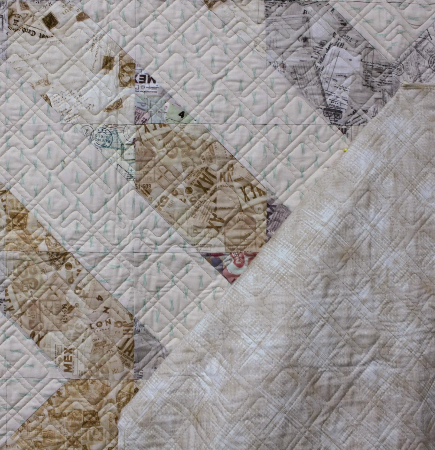 Pre-made quilt, Throw Size, 60" X 75", Add Binding, Ready to Use, Print Low Key, Clothworks, Vertex Weave Cream by QT Fabrics - image 3