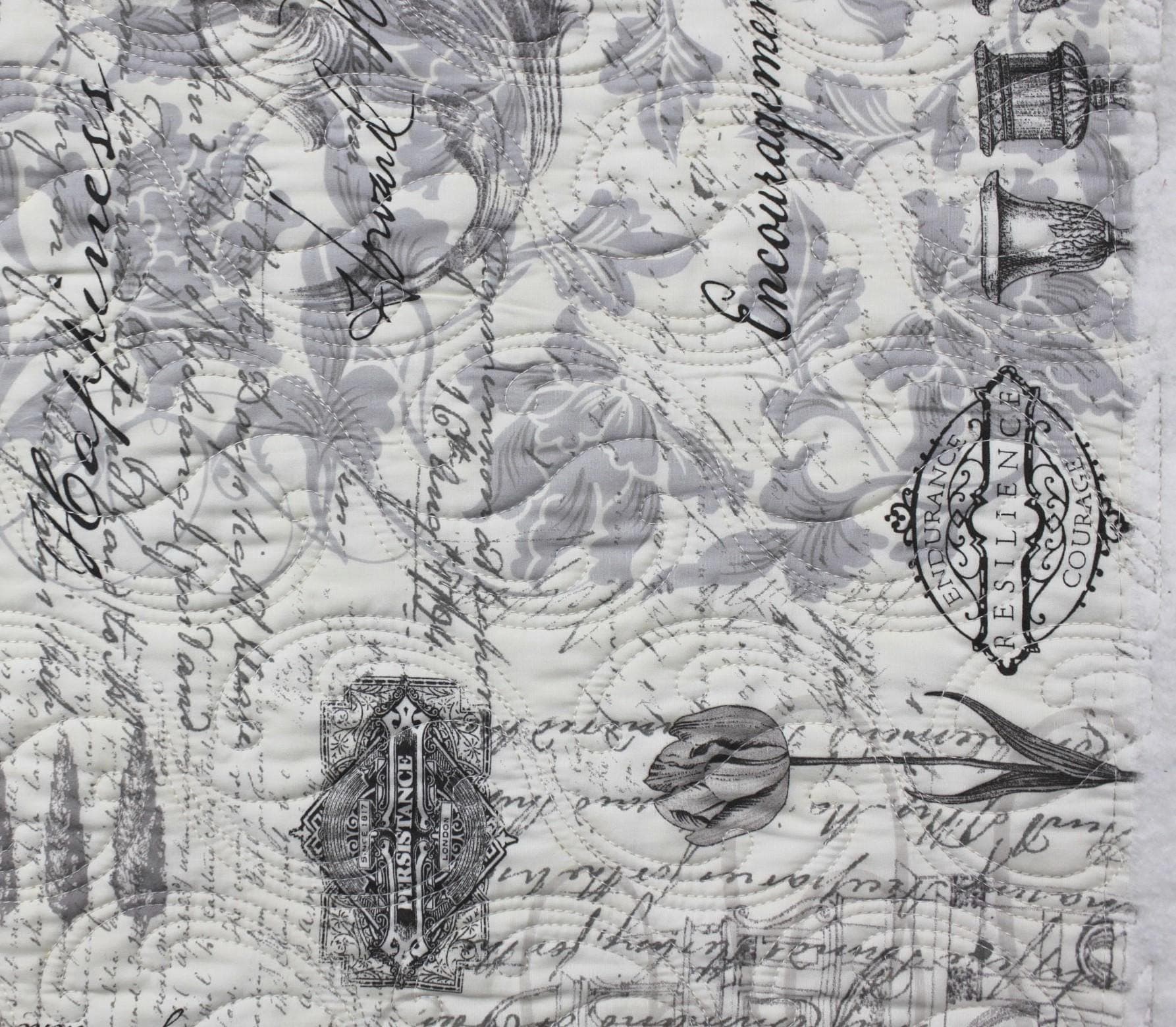 Double sided pre-quilted fabric, 3 Yards, Ready To Use For Jackets/Vests, Moda 3 Sisters Collage, Wilmington Fabric Light Grey Trellis - image 3