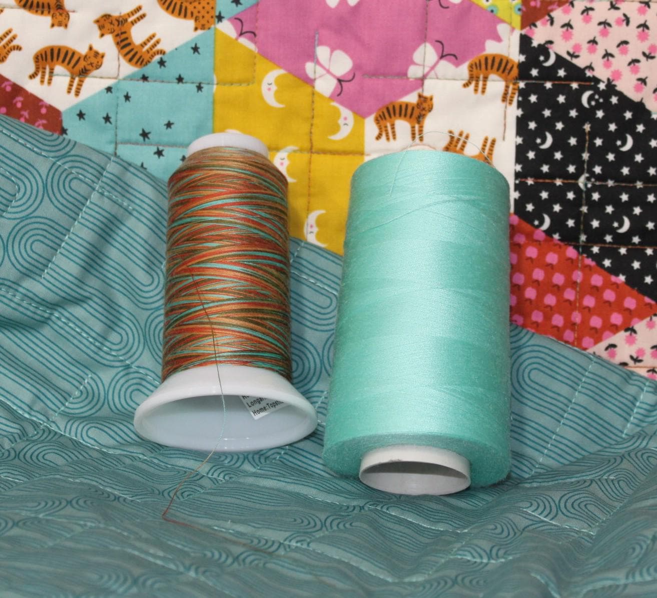 Double sided pre-quilted fabric, DIY Jacket, DIY Vests, Ready To Use, Ruby Star, Ooh Lucky Lucky Caramel, To and Fro Meandering Oasis - image 5