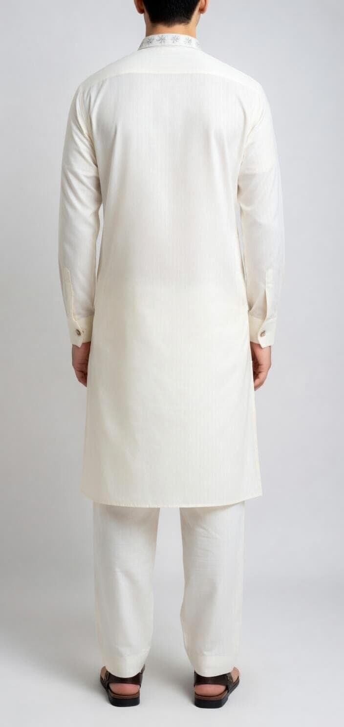 Men's Off White Boski Shalwar Kameez | Elegant Embroidery, Original Boski Pakistani Kurta Set - image 3
