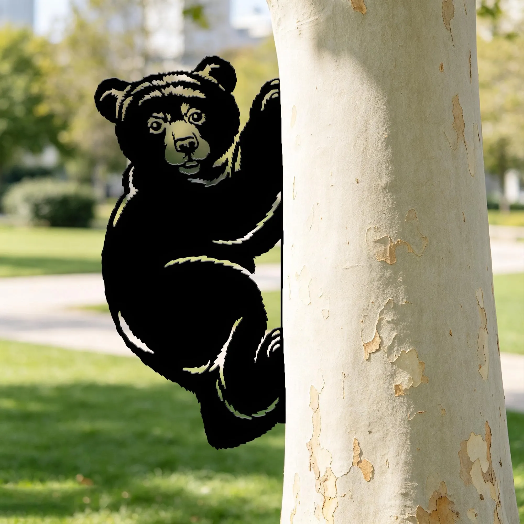 Curious Bear Peeking Silhouette Sign, Mount On Garden Fence Or Tree Trunk Decor, Playful Bear Outdoor Metal Sign, Outdoor Tree Decor - image 5