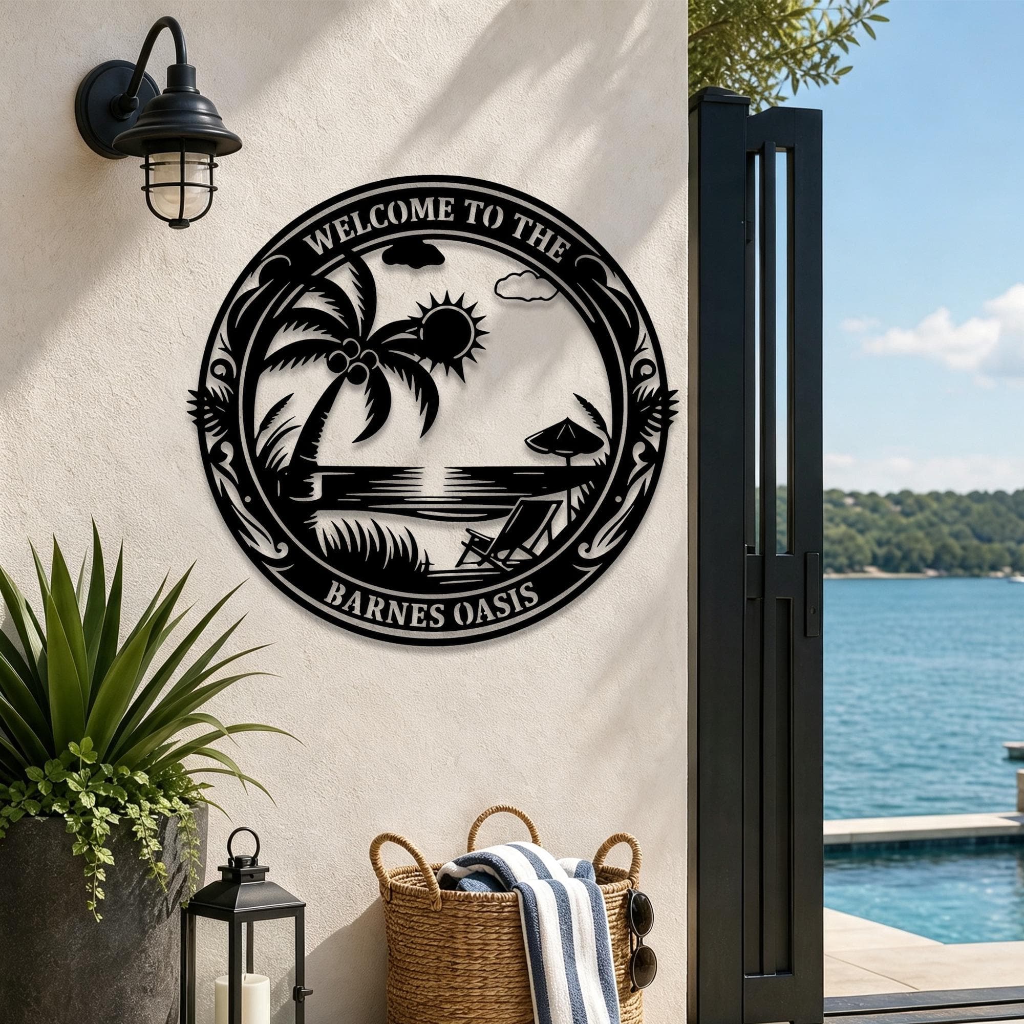 Custom Tropical Beach Oasis Metal Wall Sign, Personalized Name Palm Tree Pool Side Metal Plaque, Backyard Metal Wall Decor, Pool Gift - image 4