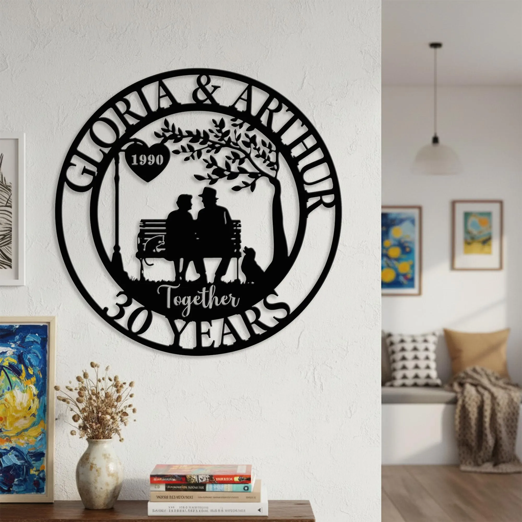 Custom Couple Name Metal Wall Sign, Anniversary Years Together Silhouette Plaque, Personalized Milestone Marriage Metal Art, Couple Gift - image 3