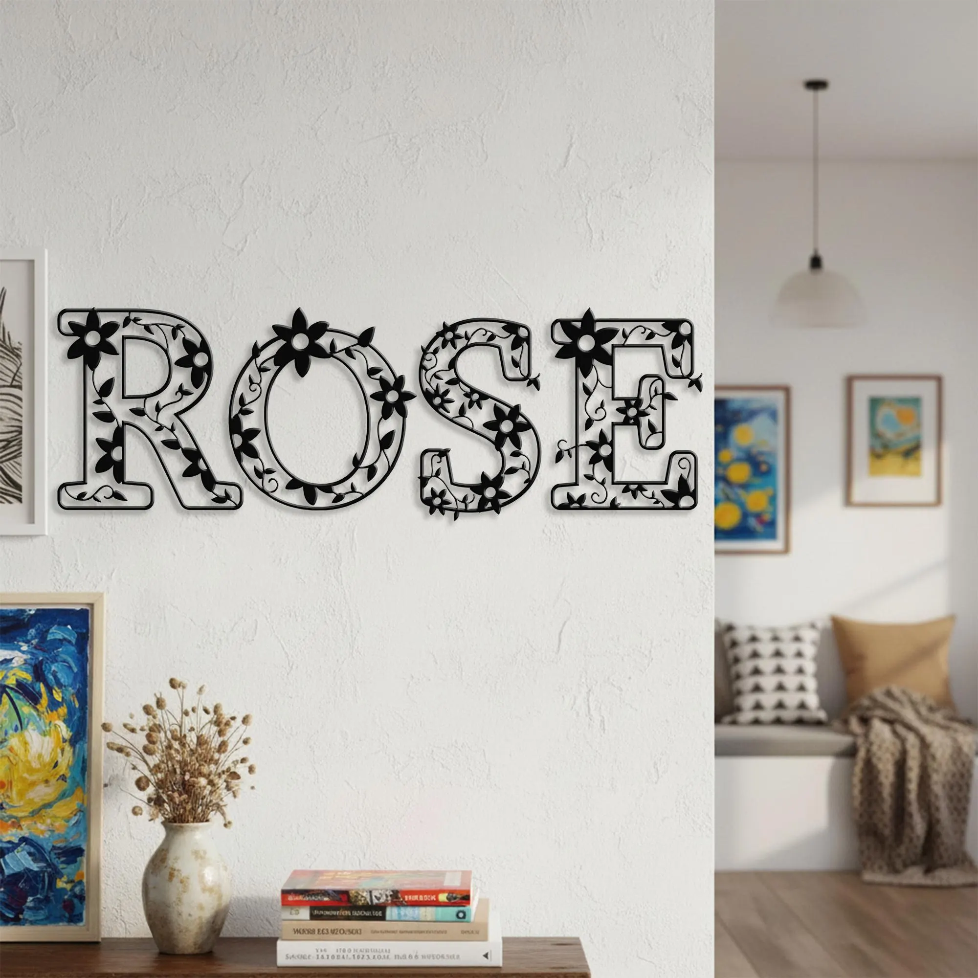 Custom Name Floral Metal Wall Sign, Flower Vine Letter Wall Art, Personalized Flower Vine Metal Plaque, Botanical Name Wall Decor - image 3