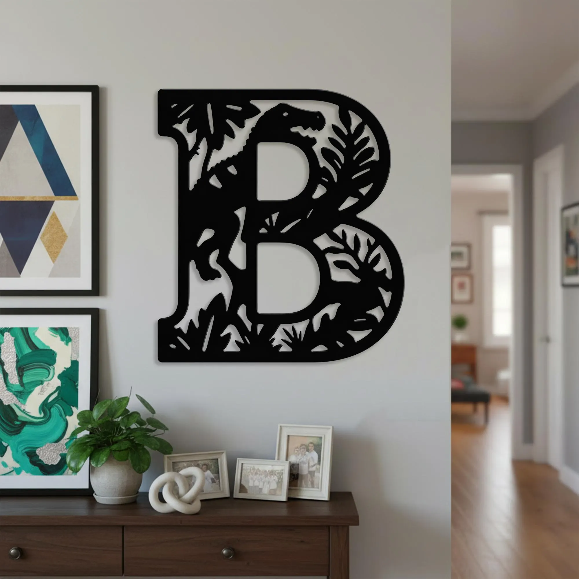 Custom Dinosaur Initial Letter Metal Sign, Jungle Monogram Wall Decor, Dinosaur Jungle Themed Letter Metal Wall Art, Kids Room Gift - image 3