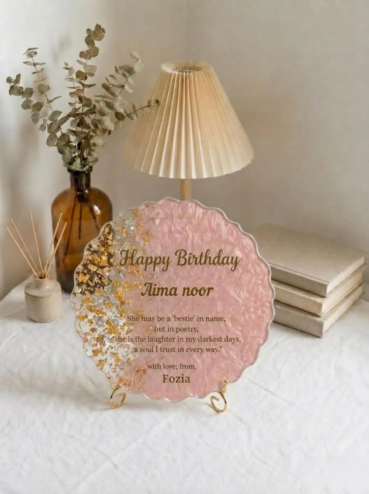 Personalized Pink Resin Plaque | Custom Friend Birthday Keepsake