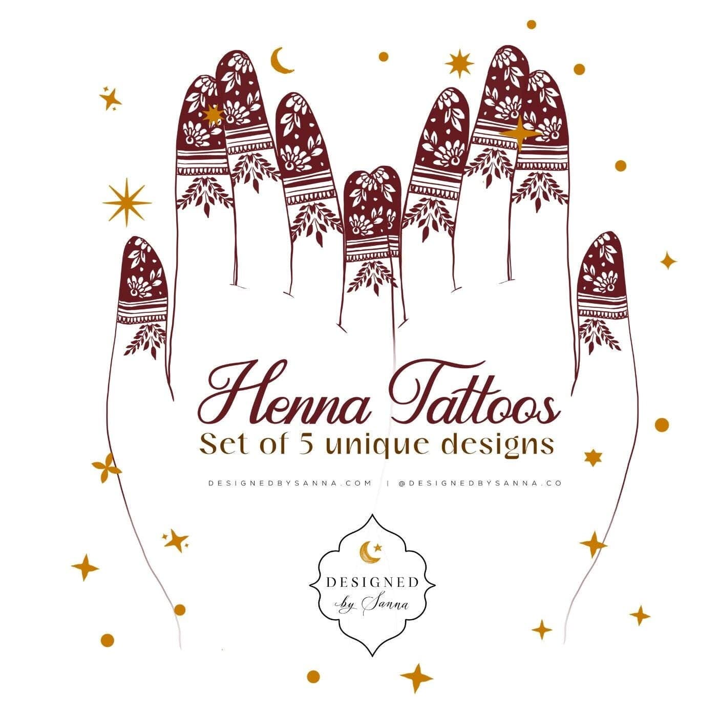 10 SHEET BUNDLE - 5 Henna Designs Temporary Tattoo Stickers Mehndi Eid Ramadan Pakistan Adornment Festive Celebration Wedding Party
