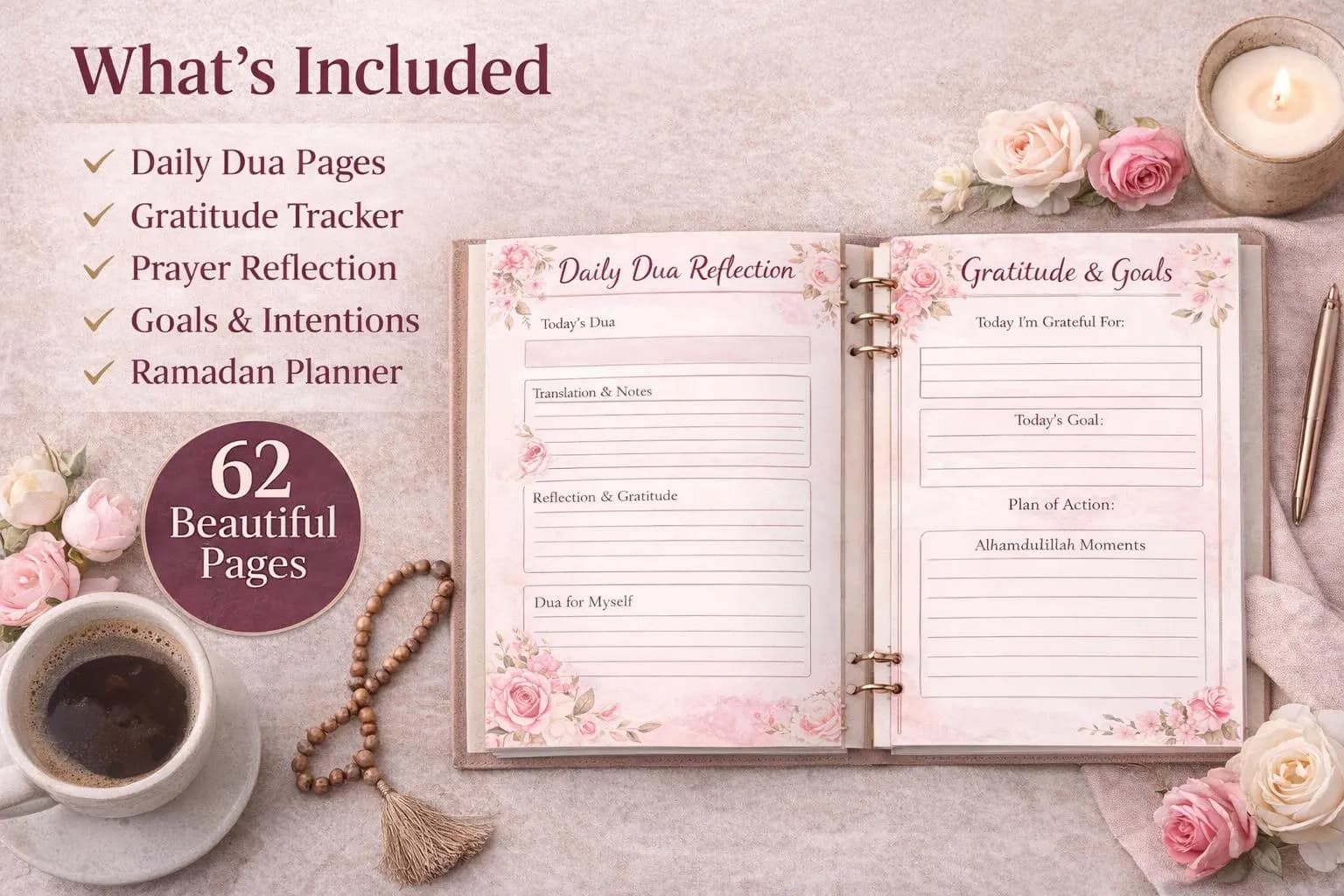 Dua Diary 62 Pages: Islamic Prayer Journal for Muslim Women, Daily Dua & Gratitude Tracker Printable PDF, Ramadan  and Spiritual Gift - image 3