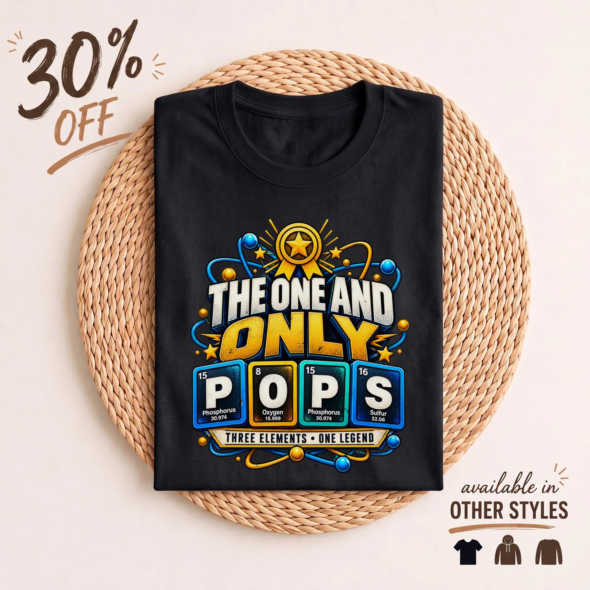Pops Periodic Table T-Shirt, The One And Only Pops Shirt, Science Chemistry Grandpa Gift, Funny Father Day Tee, Retro Chemistry Geek Top