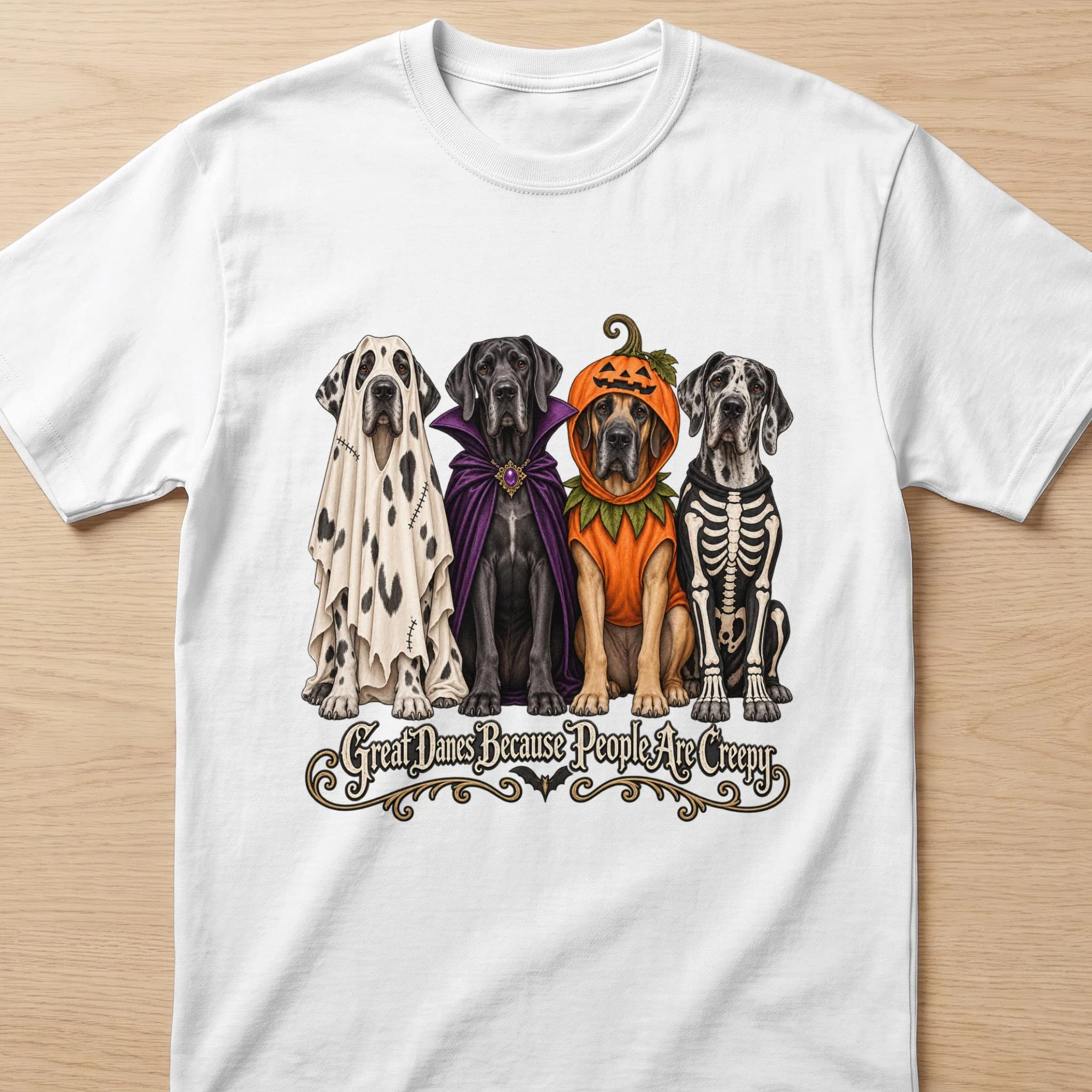 Halloween Great Dane T-Shirt, Funny Spooky Dog Lover Shirt, Great Danes Because People Are Creepy Tee, Gothic Fall Dog Mom Graphic Top - image 4