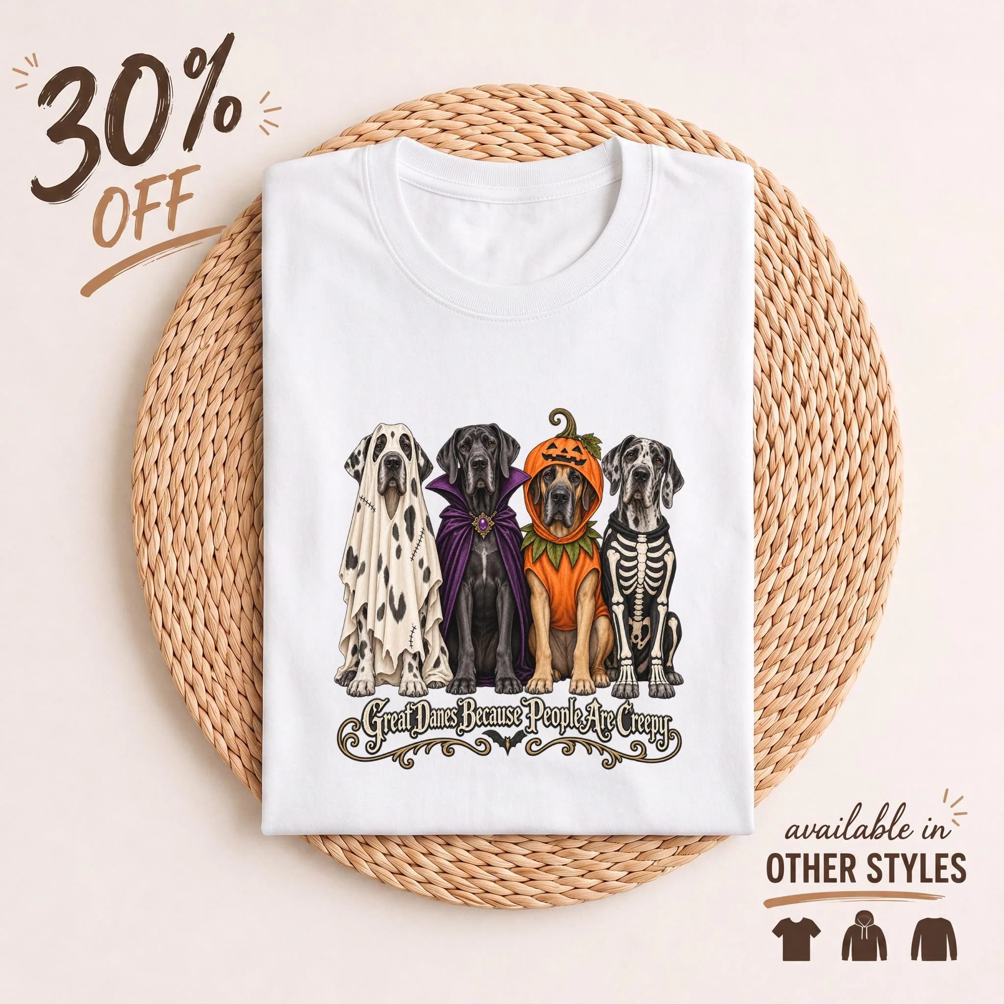 Halloween Great Dane T-Shirt, Funny Spooky Dog Lover Shirt, Great Danes Because People Are Creepy Tee, Gothic Fall Dog Mom Graphic Top