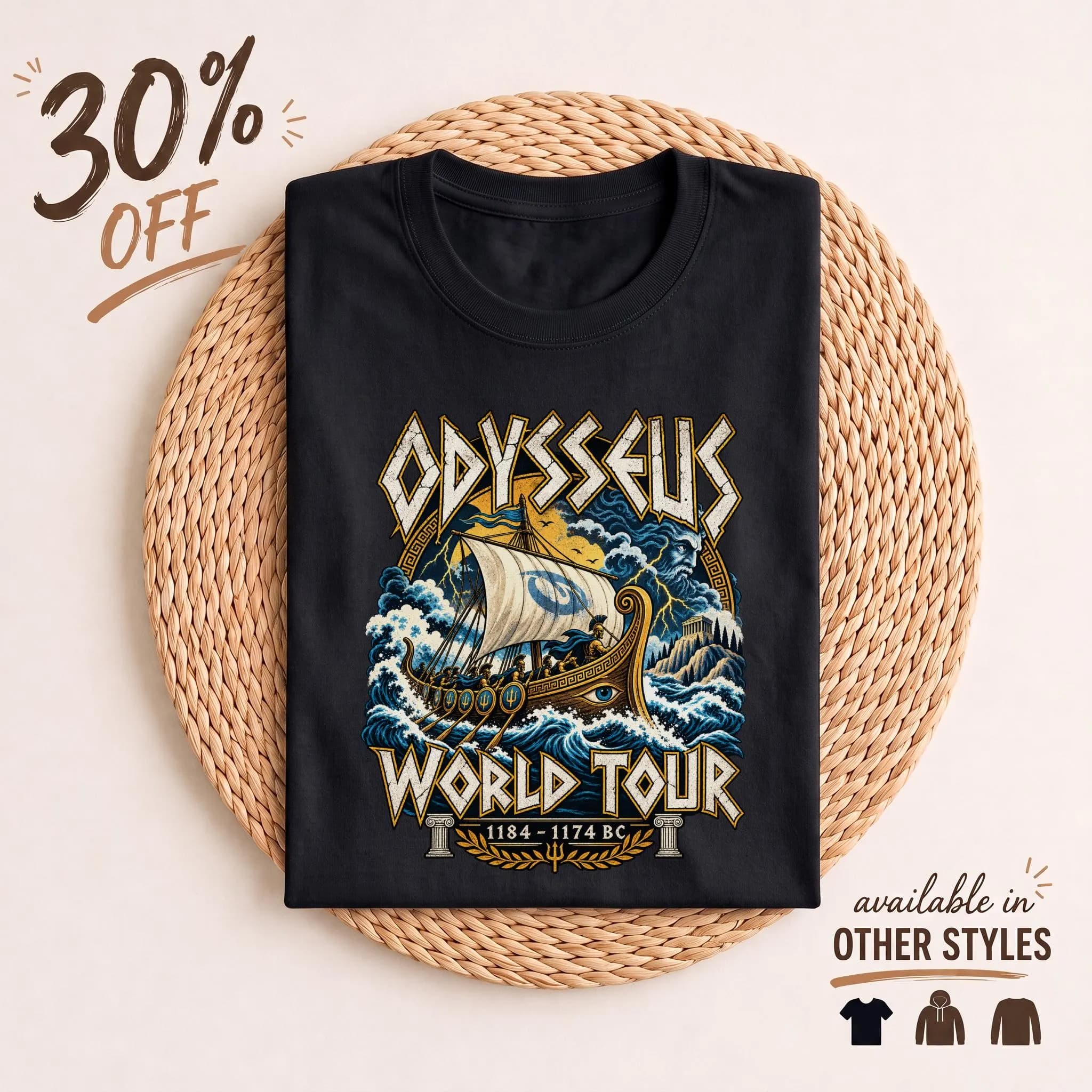 Odysseus World Tour T-Shirt, Greek Mythology Vintage Rock Band Shirt, Ancient Greece History Tee, Homer Odyssey Heavy Metal Graphic Top