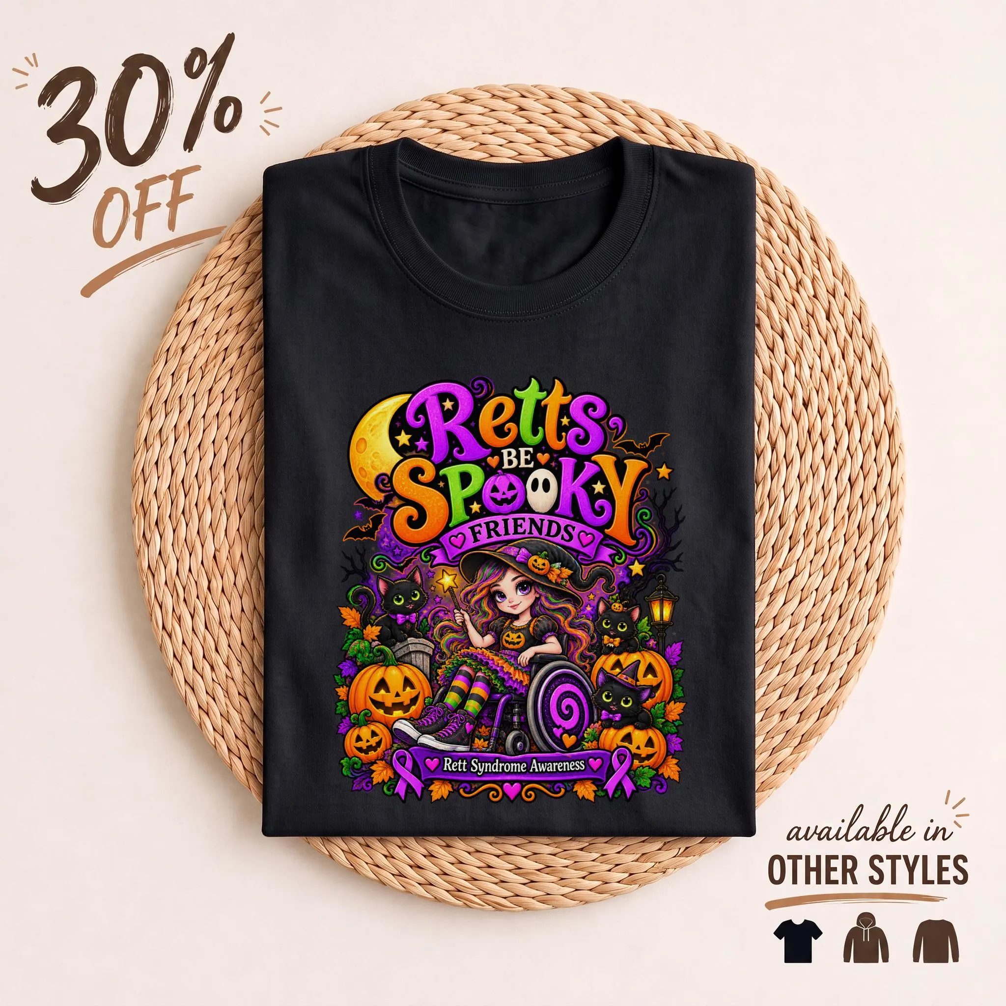 Rett Syndrome Awareness Halloween T-Shirt, Retts Be Spooky Friends Shirt, Wheelchair Witch Graphic Tee, Cute Special Needs Advocate Shirt
