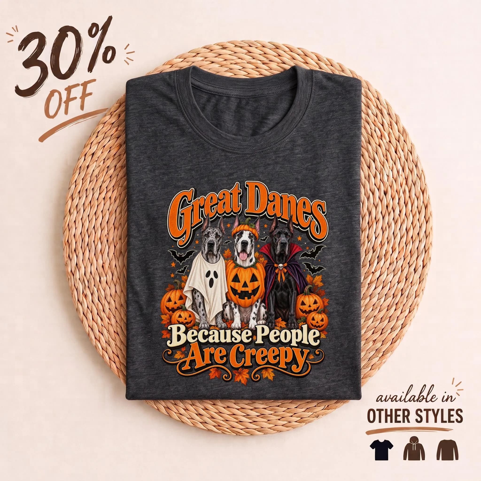 Great Dane Halloween Shirt, Funny Spooky Dog Lover T-Shirt, Because People Are Creepy Tee, Retro Fall Dog Mom Gift, Spooky Season Top