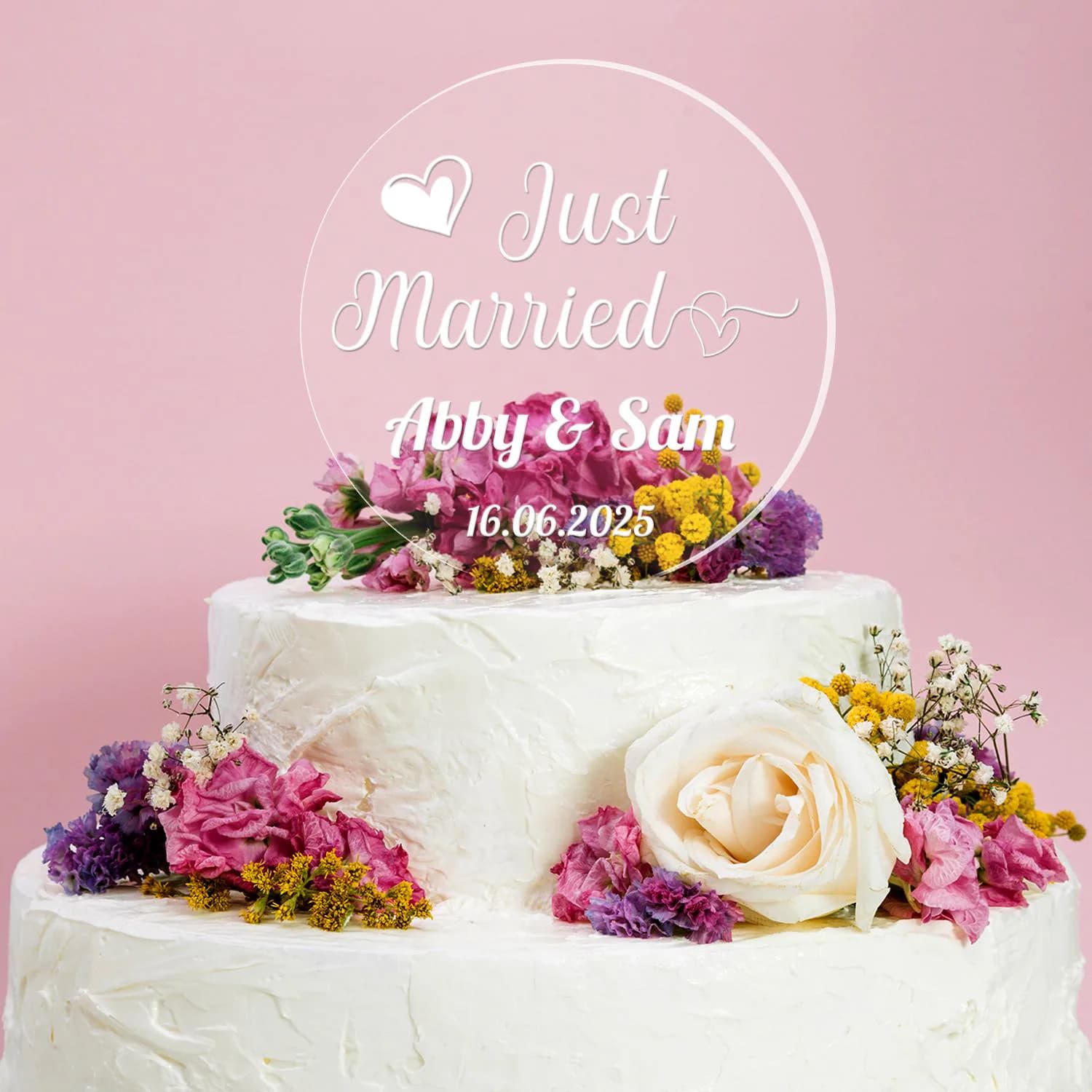Personalised Engraved Wedding Cake Topper Just Married Acrylic Decoration