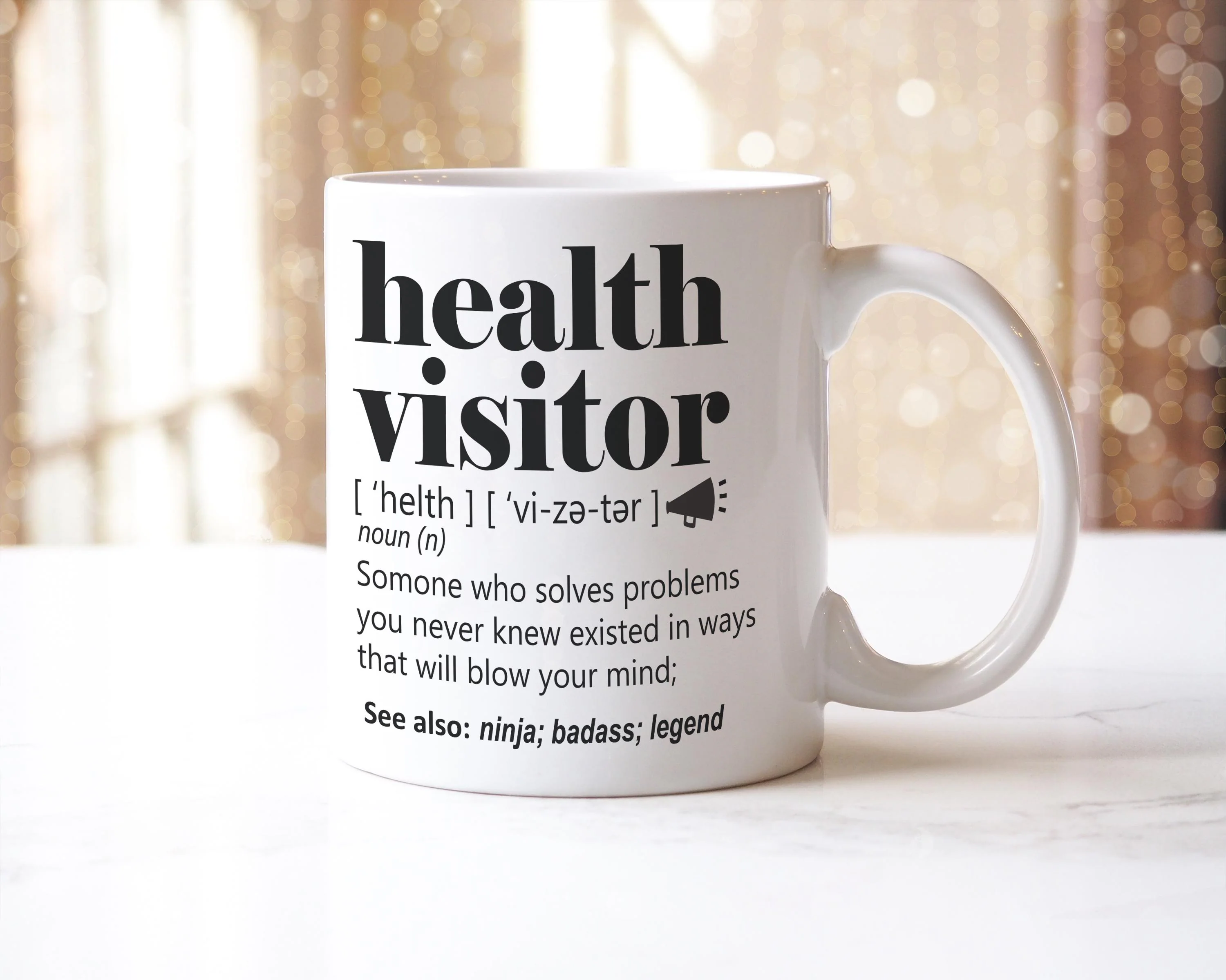 Funny Health Visitor Mug, Appreciation Gift, Custom Name Option