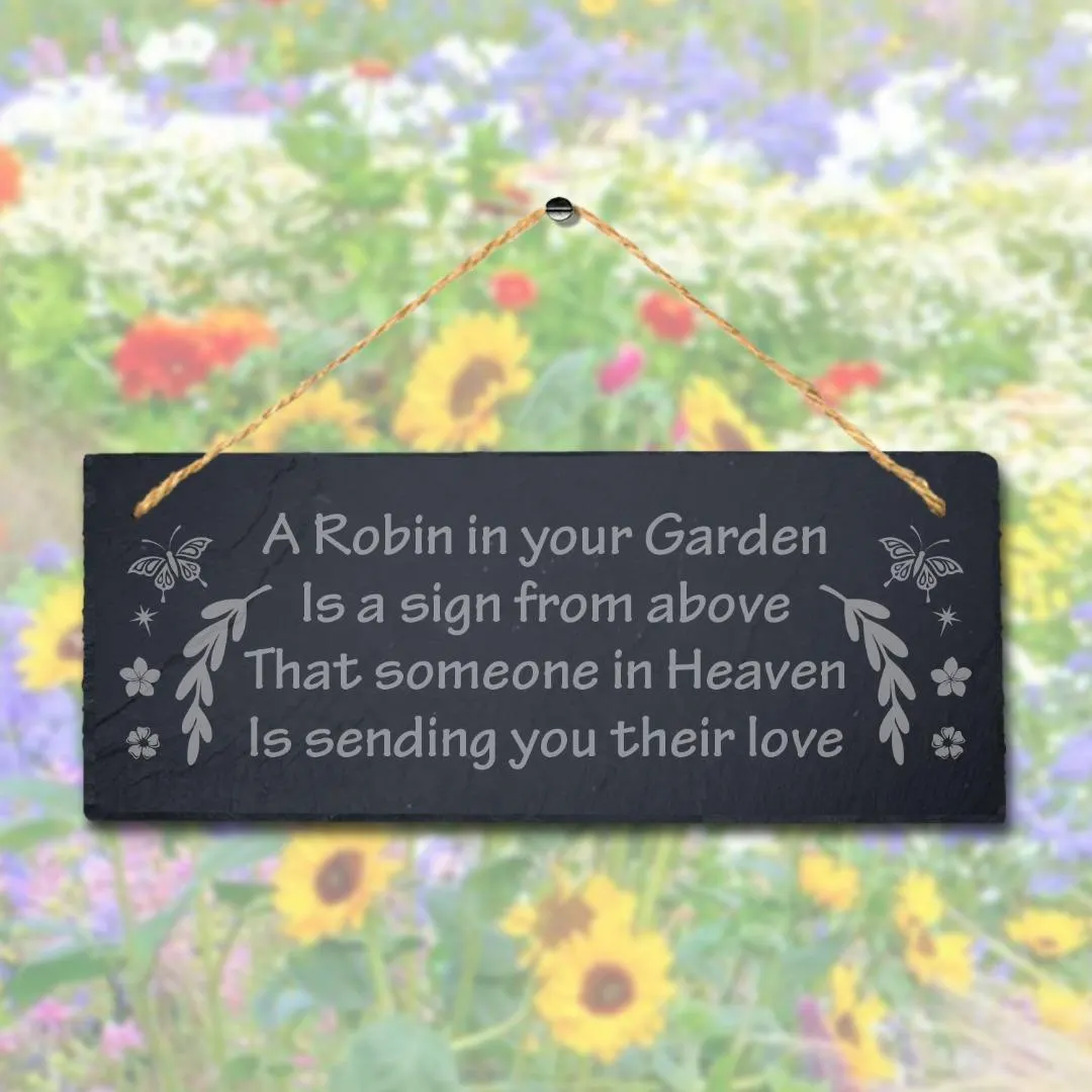 Engraved Robin Slate Garden Plaque: Memorial Sign