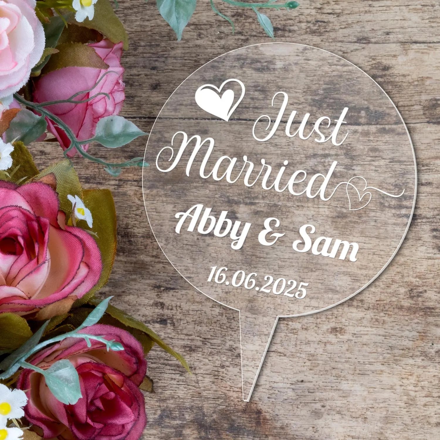 Personalised Engraved Wedding Cake Topper Just Married Acrylic Decoration - image 3