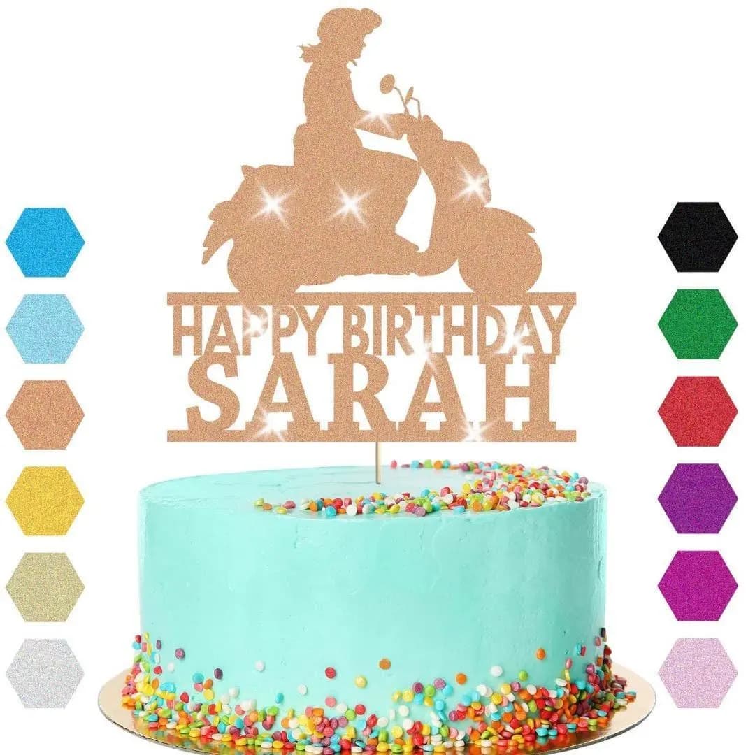 Scooter Bike Travel Cake Topper Personalised Girls Birthday Decoration Any Name - image 4
