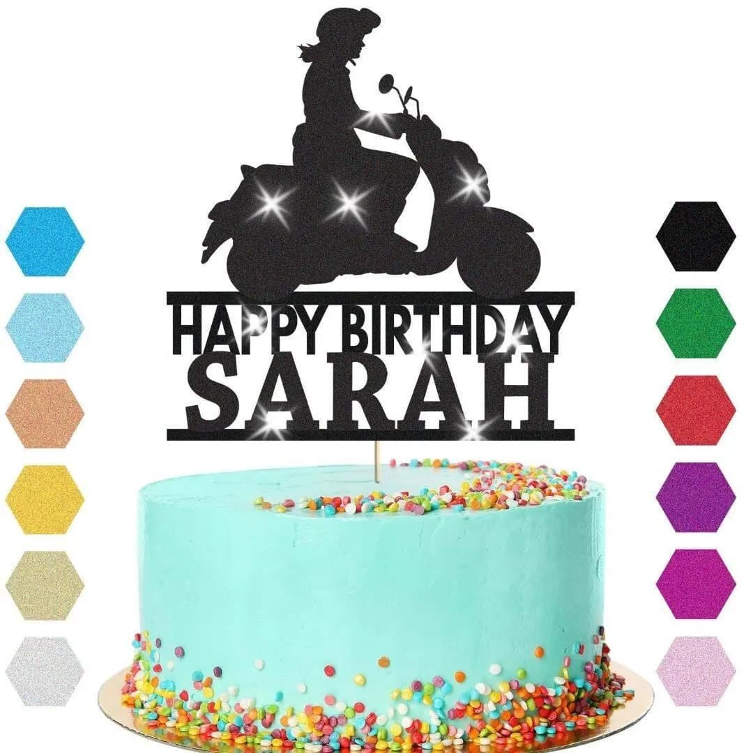 Scooter Bike Travel Cake Topper Personalised Girls Birthday Decoration Any Name - image 3