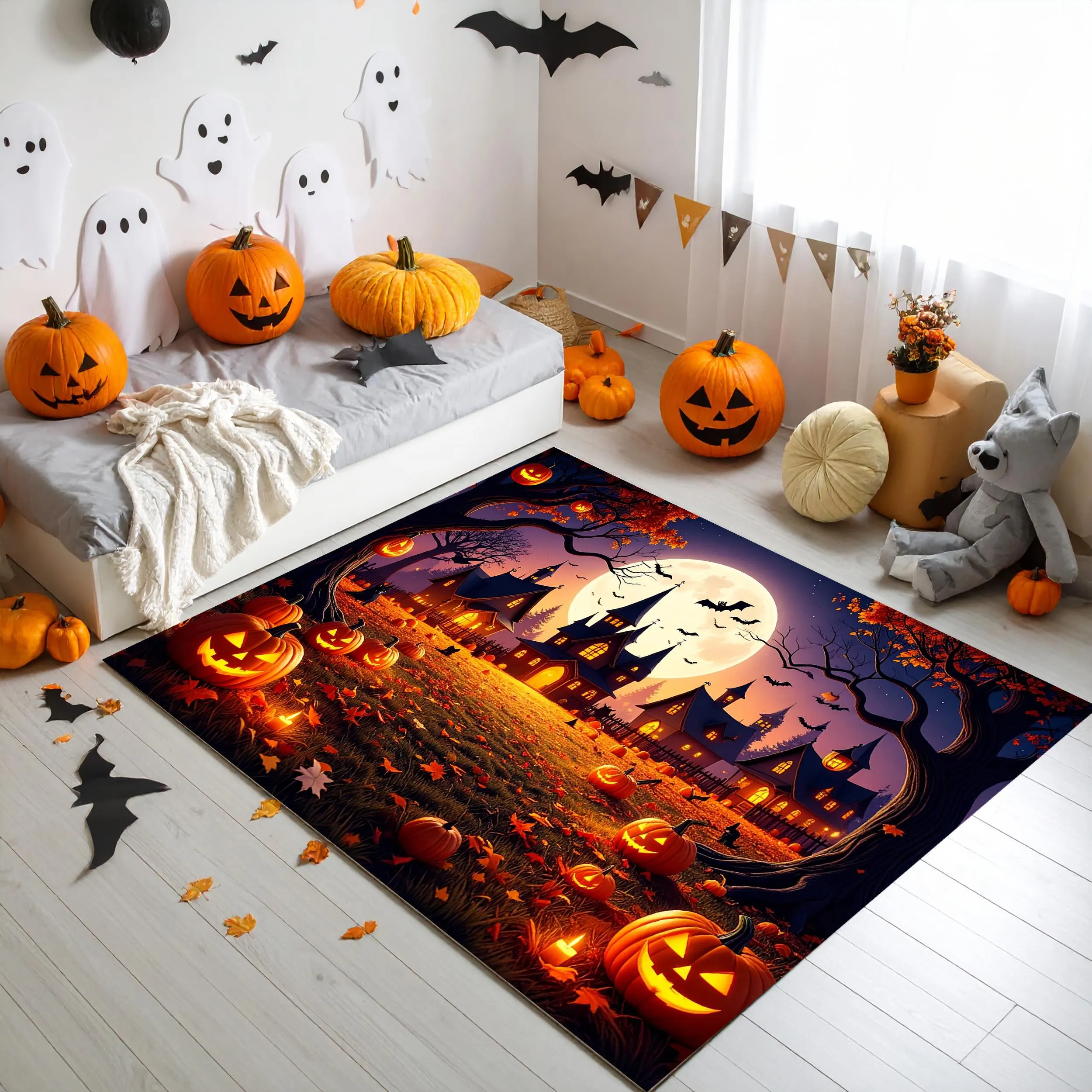 Spooky Halloween Area Rug: Haunted House, Pumpkin Decor - image 5