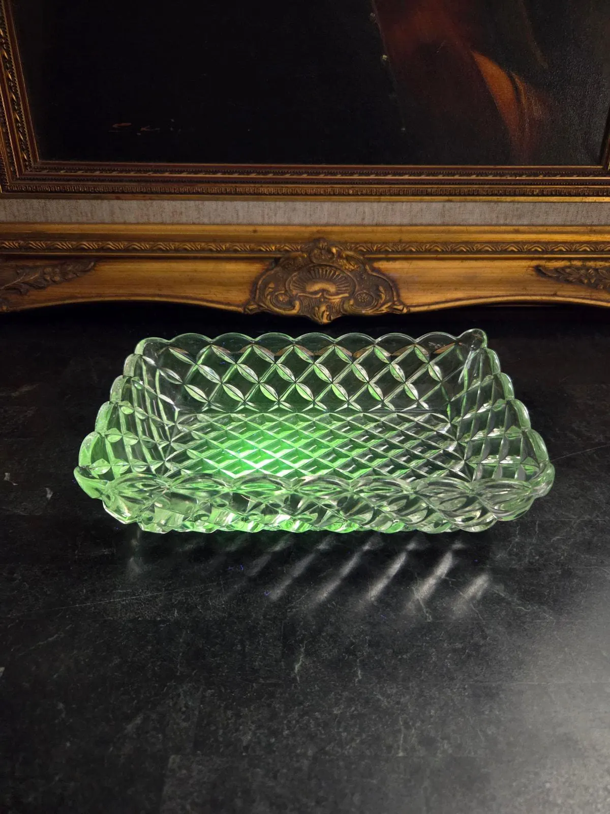 Antique EAPG Rectangular Glass Celery Serving Dish – Victorian, UV Reactive