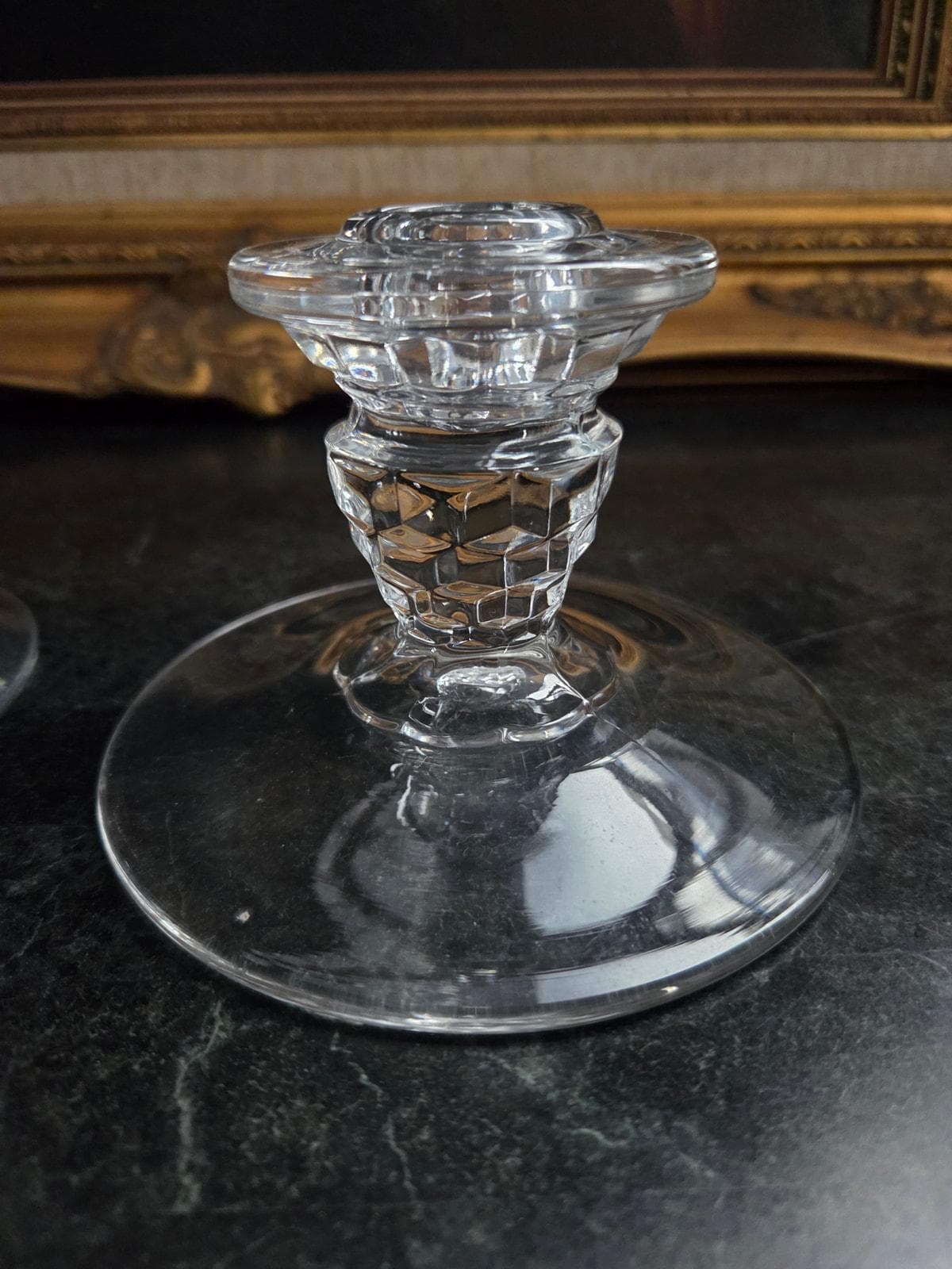 Antique EAPG Glass Candlesticks Pair – Victorian Cube Block, UV Reactive 3" - image 5