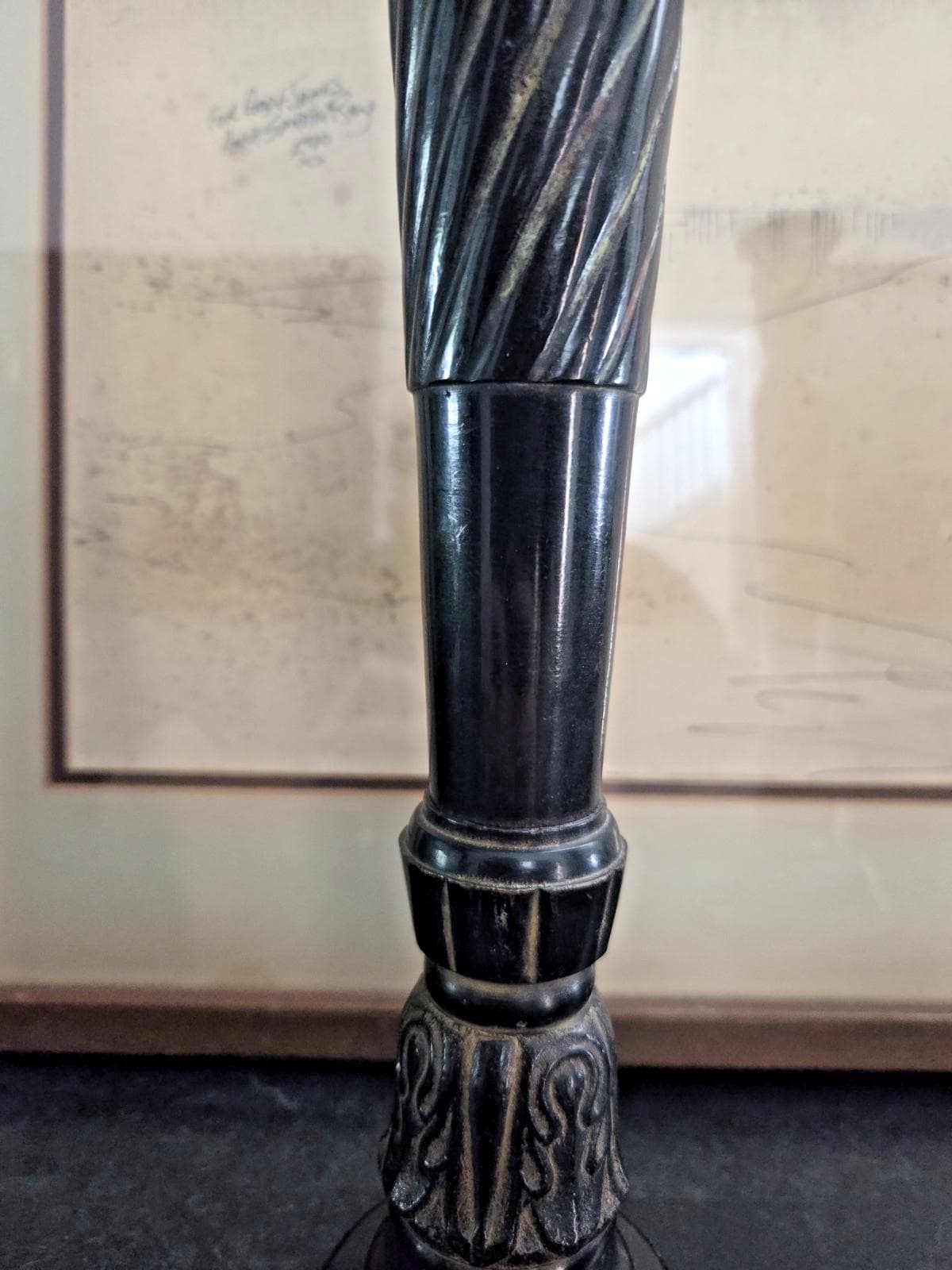 Vintage Gothic Revival Iron Candlesticks: 14.5" Tall Black Metal Pair - image 5