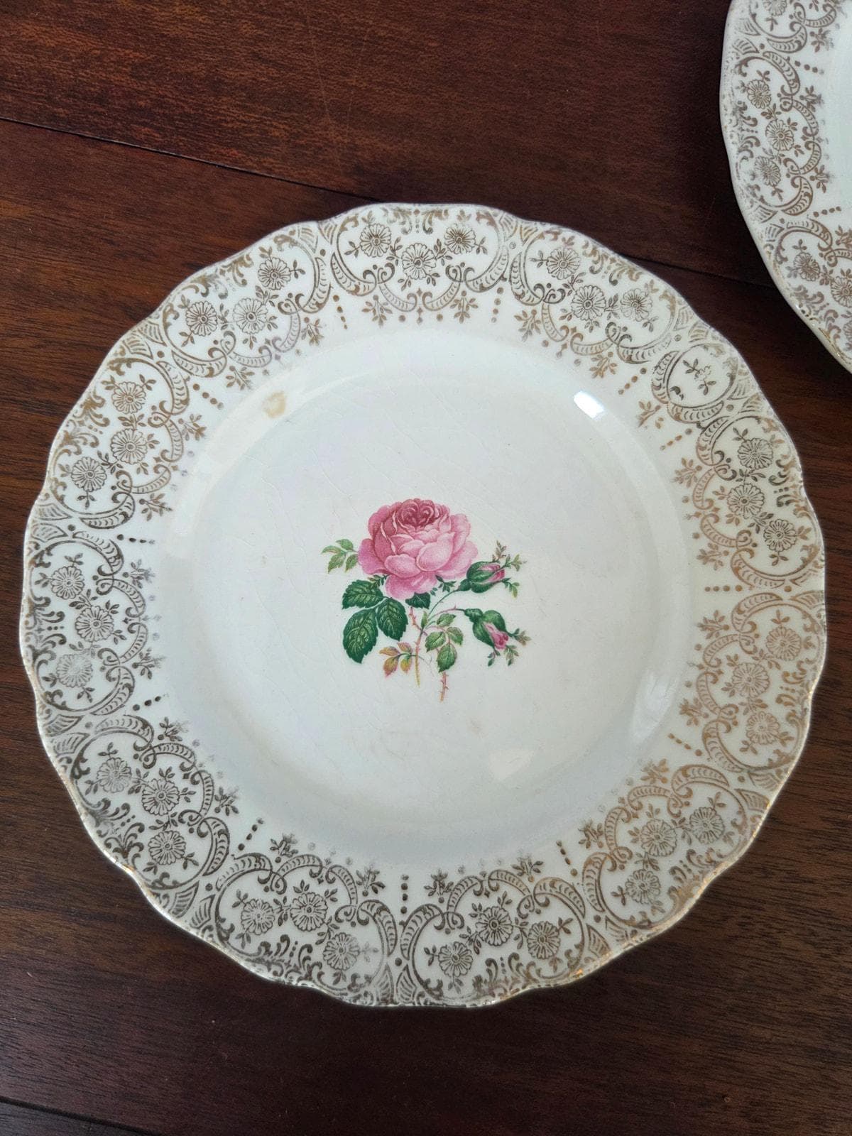 Set of 3 Royal China Dessert Plates | 22K Gold Rose Scrollwork, Edwardian Revival - image 3