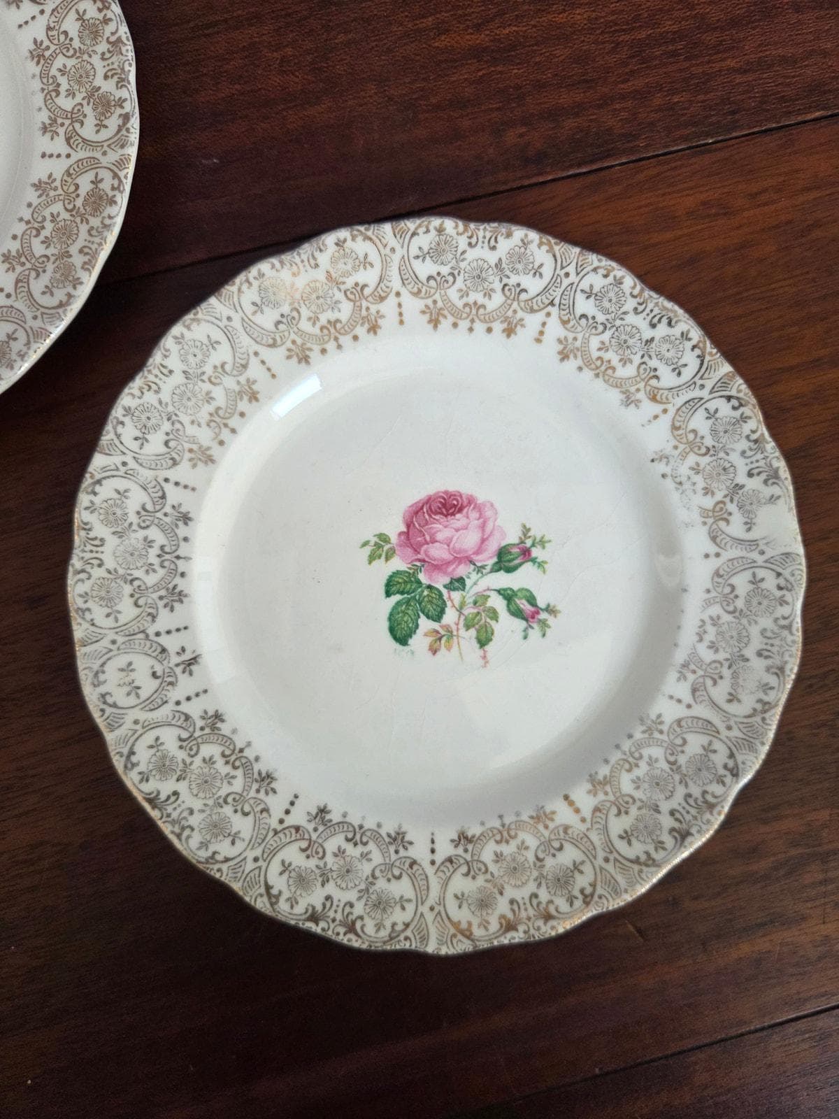 Set of 3 Royal China Dessert Plates | 22K Gold Rose Scrollwork, Edwardian Revival - image 4