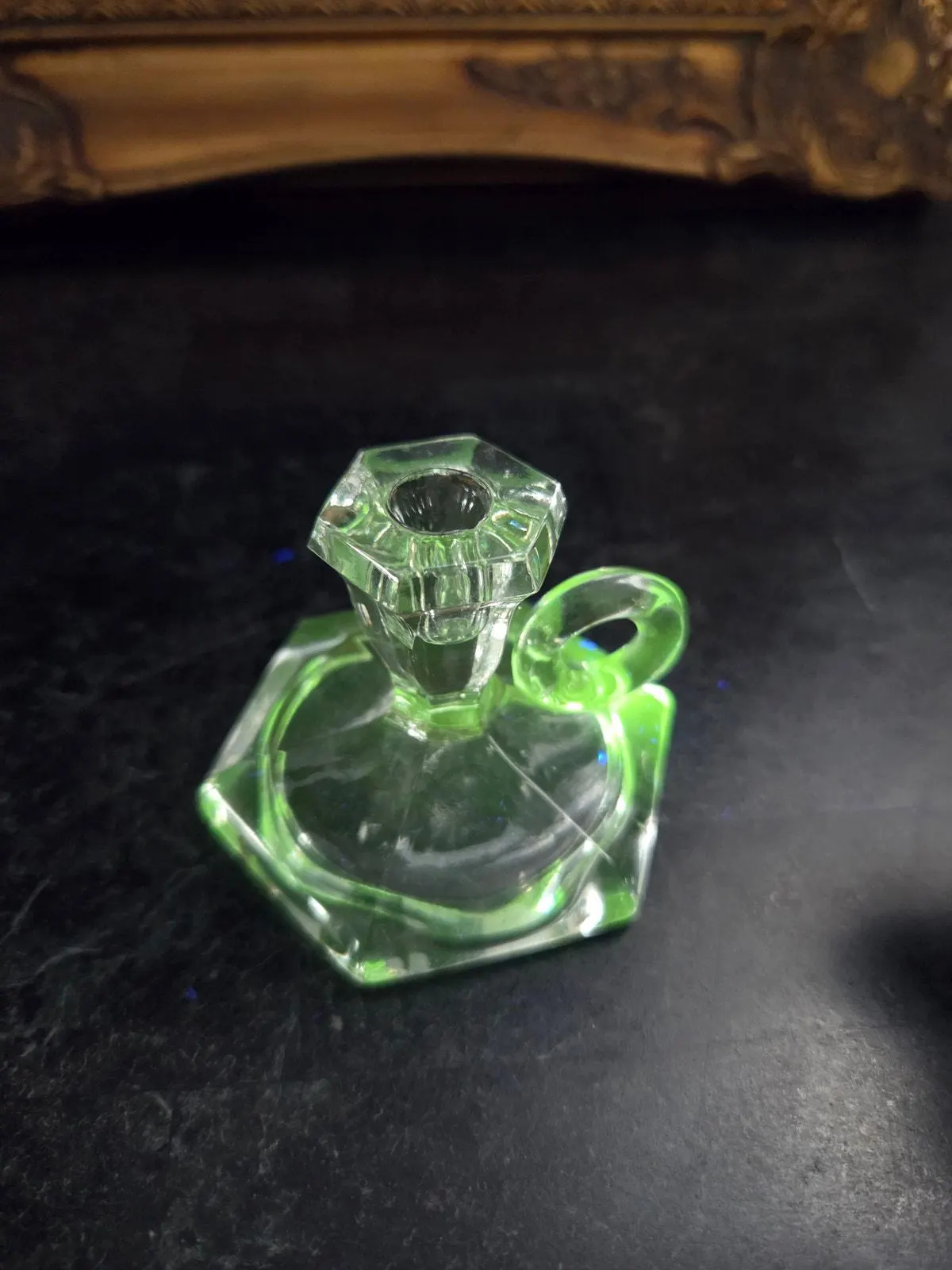 Pair Antique Miniature Pressed Glass Chambersticks c.1900–1930 UV Reactive - image 4