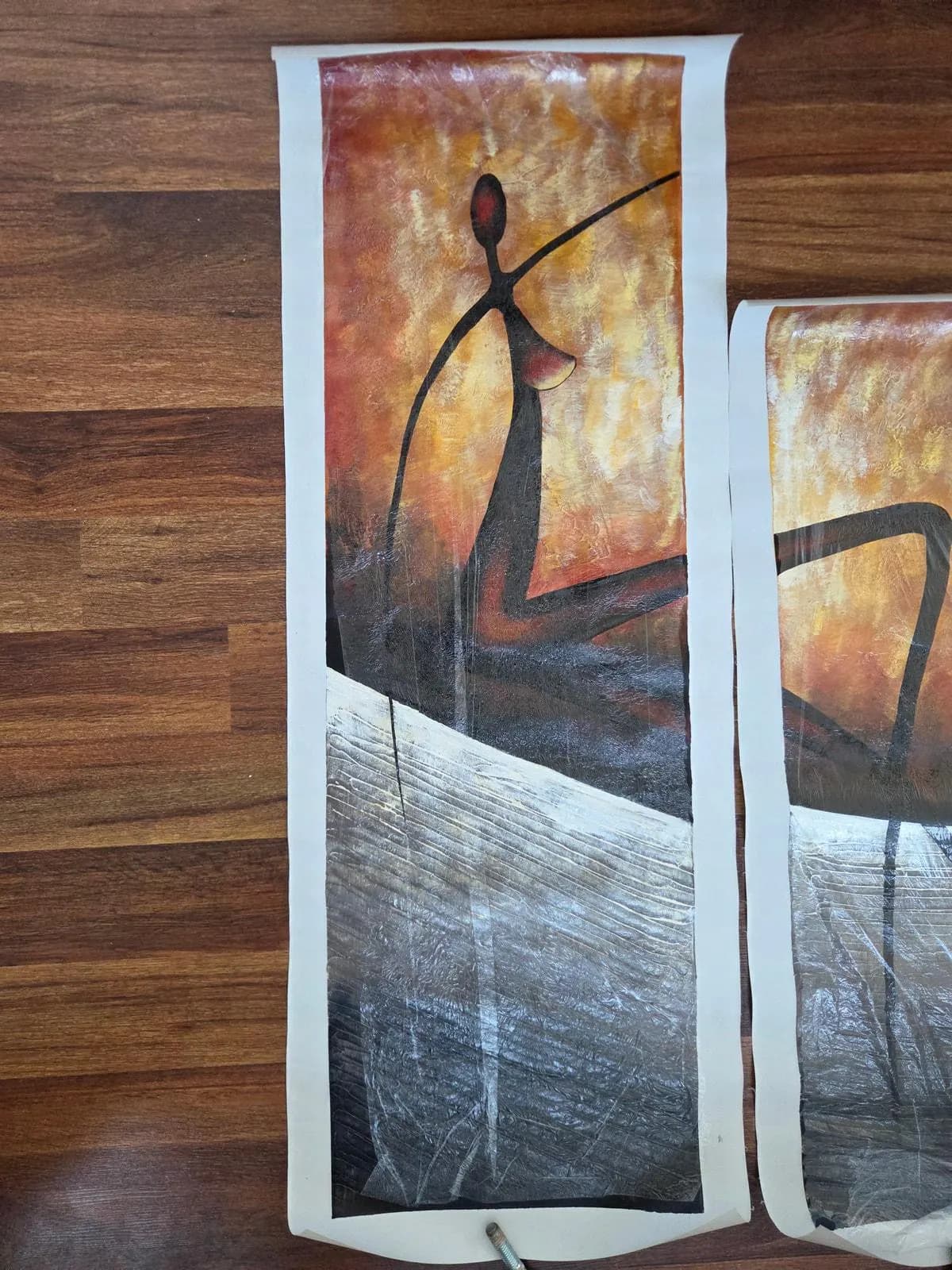 African Art Canvas Tetratych Hand Painted Tribal Dance Contemporary Wall Art Set - image 3