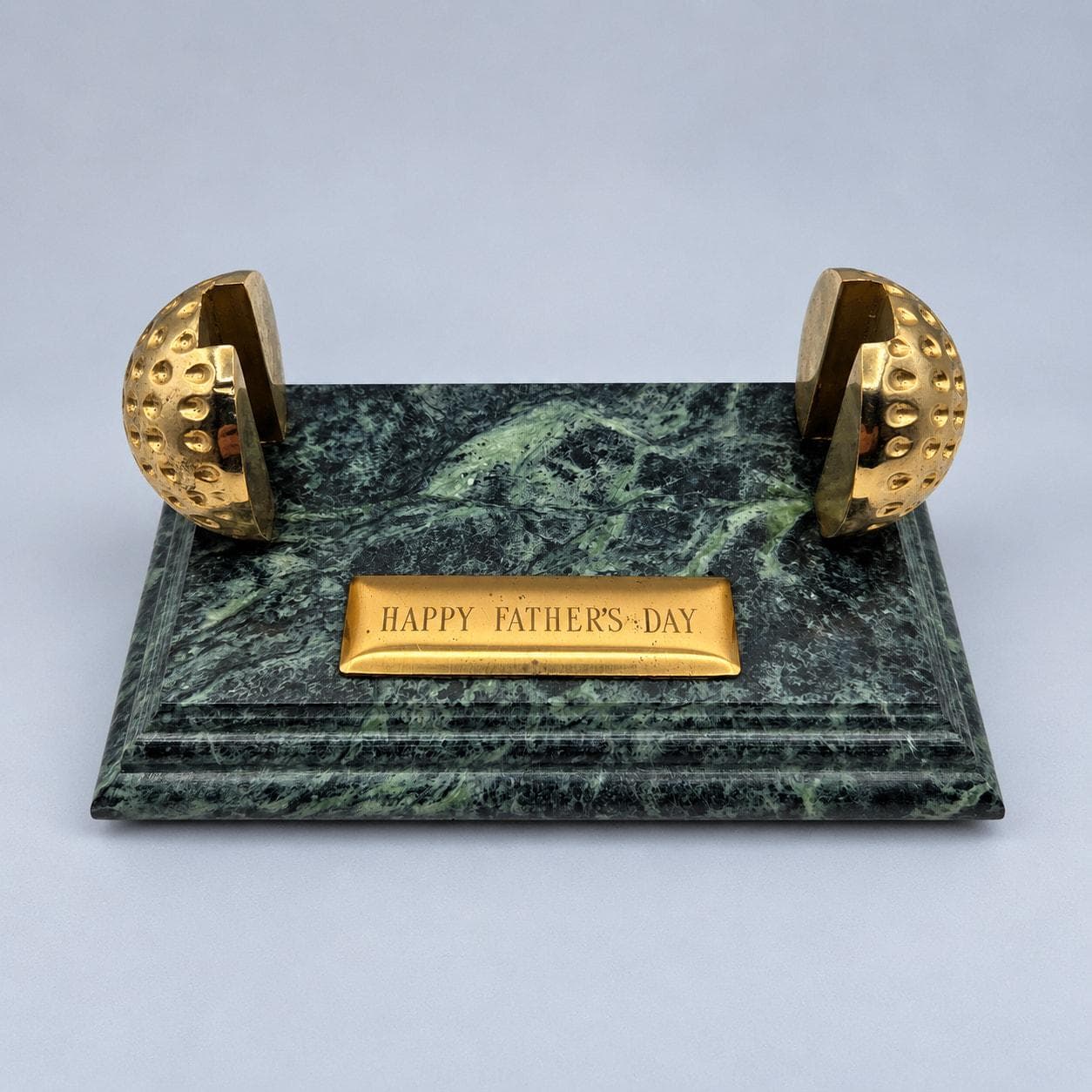 Vintage Brass Golf Ball Business Card Holder Green Marble Father's Day