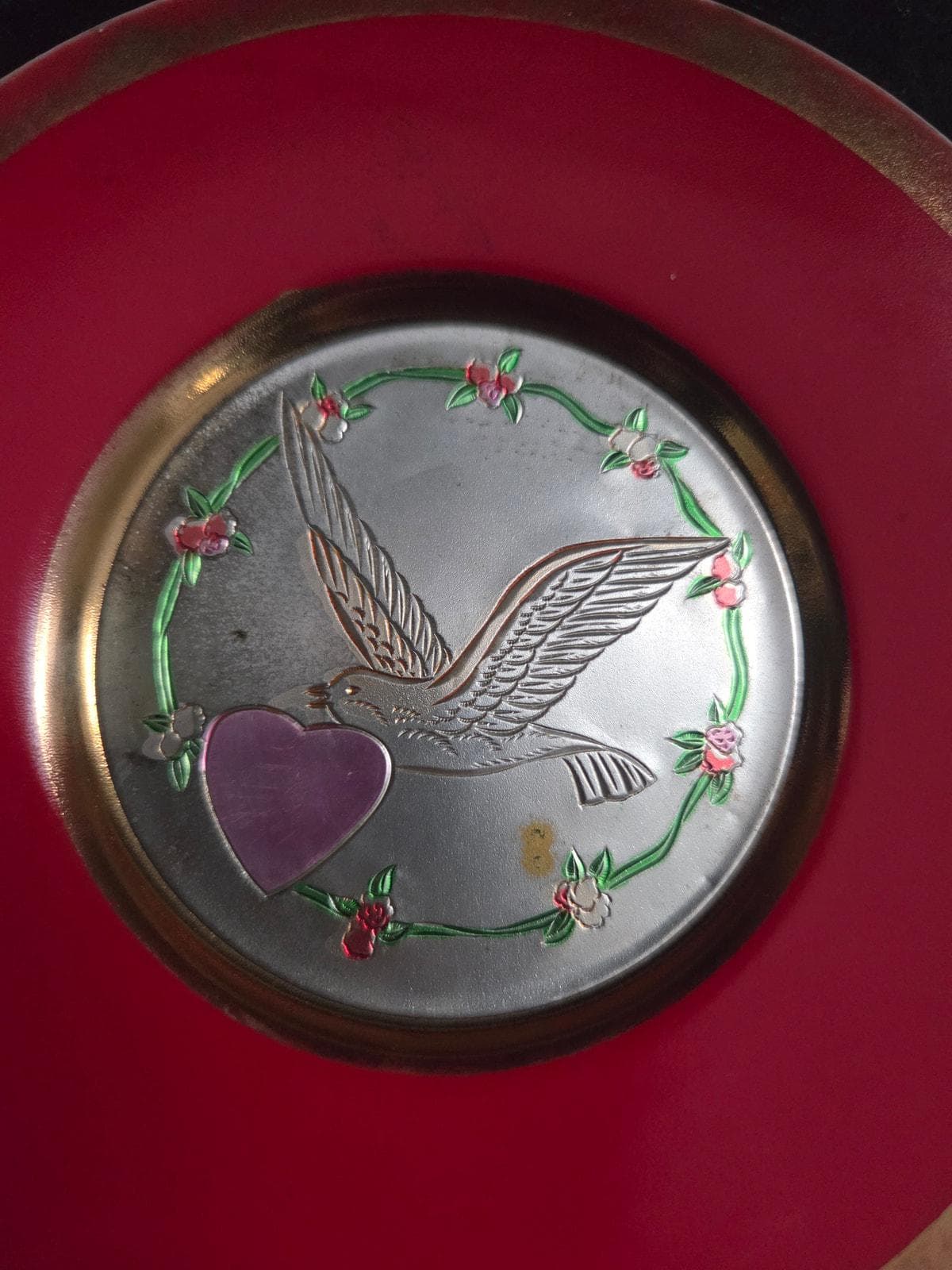Pair Valentine Art of Chokin Red Plates 6" Dove & Floral Jamestown China - image 4