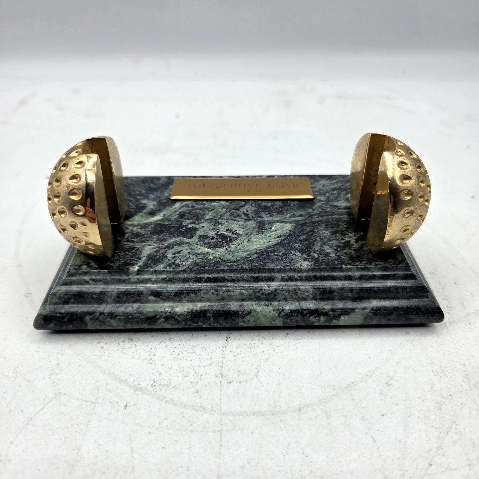Vintage Brass Golf Ball Business Card Holder Green Marble Father's Day - image 5