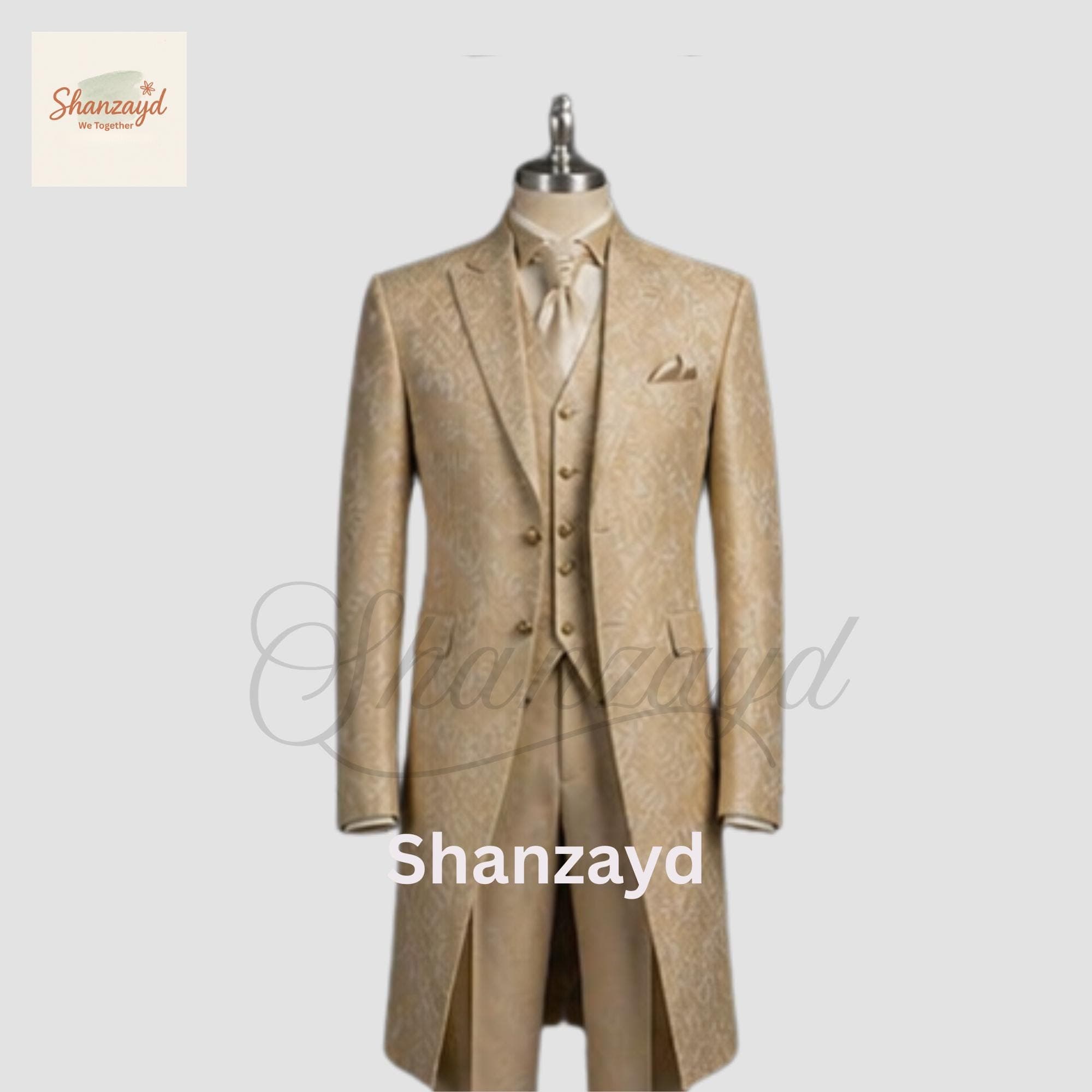 Mens Gold Brocade Frock Coat Suit Royal Wedding Suit Groom Sherwani Style Long Coat Victorian Formal Suit 3 Piece Regal Outfit Men - image 5
