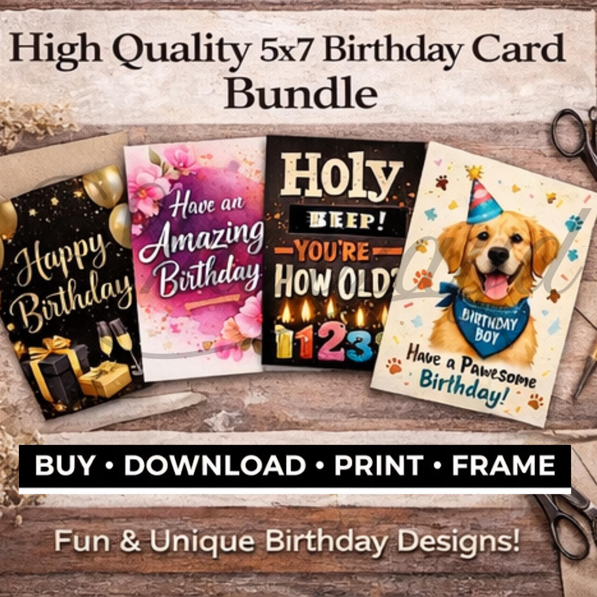 Printable Birthday Card Bundle 5x7 Happy Birthday Cards PDF Instant Download Variety Pack Greeting Cards for Him Her Kids - image 4