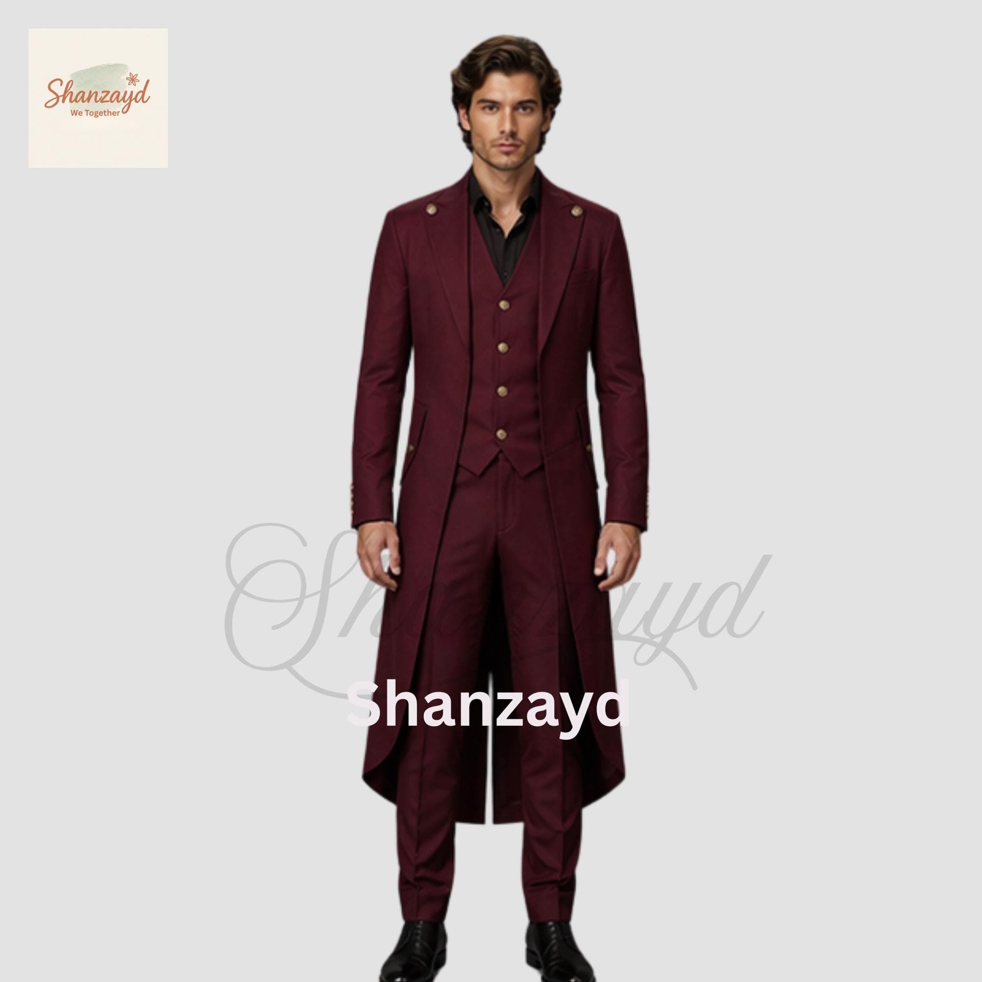 Burgundy Victorian Frock Coat Men Tailcoat Wedding Suit Gothic Long Coat Formal Regency Outfit Steampunk Coat Groom Wear Custom Made