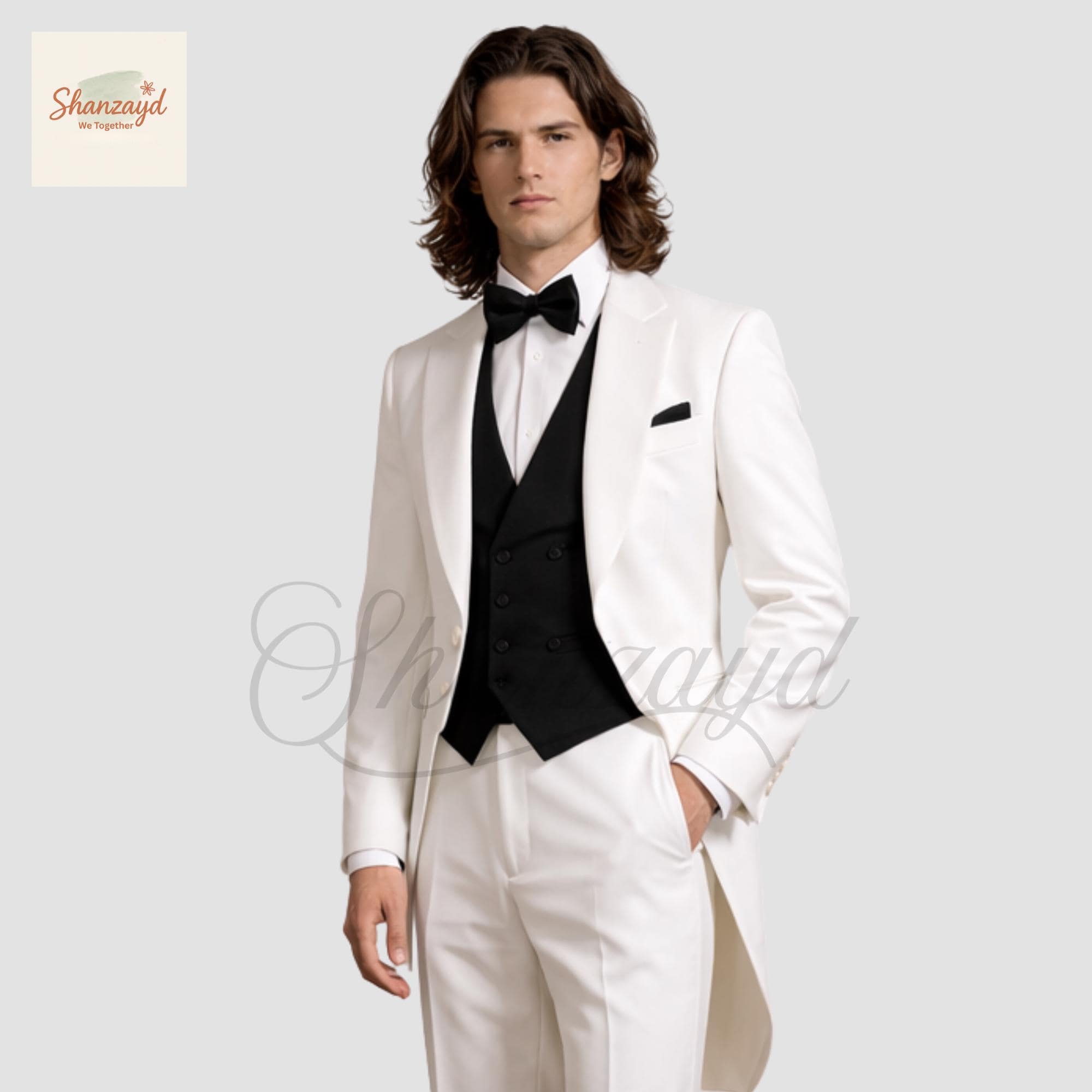 White Tailcoat Tuxedo Suit Men, Formal Wedding Tuxedo Set, Groom White Black Suit, Victorian Tailcoat, Elegant Evening Wear, Custom Suit - image 4