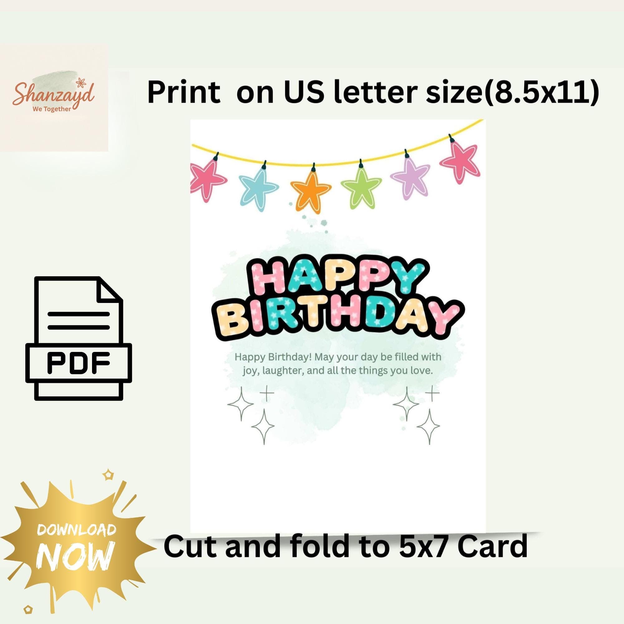 Happy Birthday Card | Kids Birthday Card  | Girls Birthday Card| Birthday card for her |  5x7 PDF Digital Download - image 5