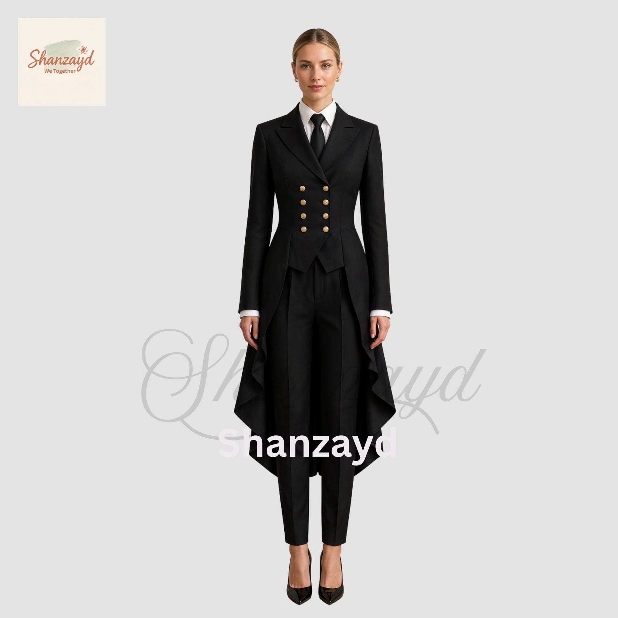 Black Victorian Tailcoat Women Gothic Frock Coat Formal Dress Jacket Steampunk Long Coat Double Breasted Tuxedo Coat Wedding Outfit