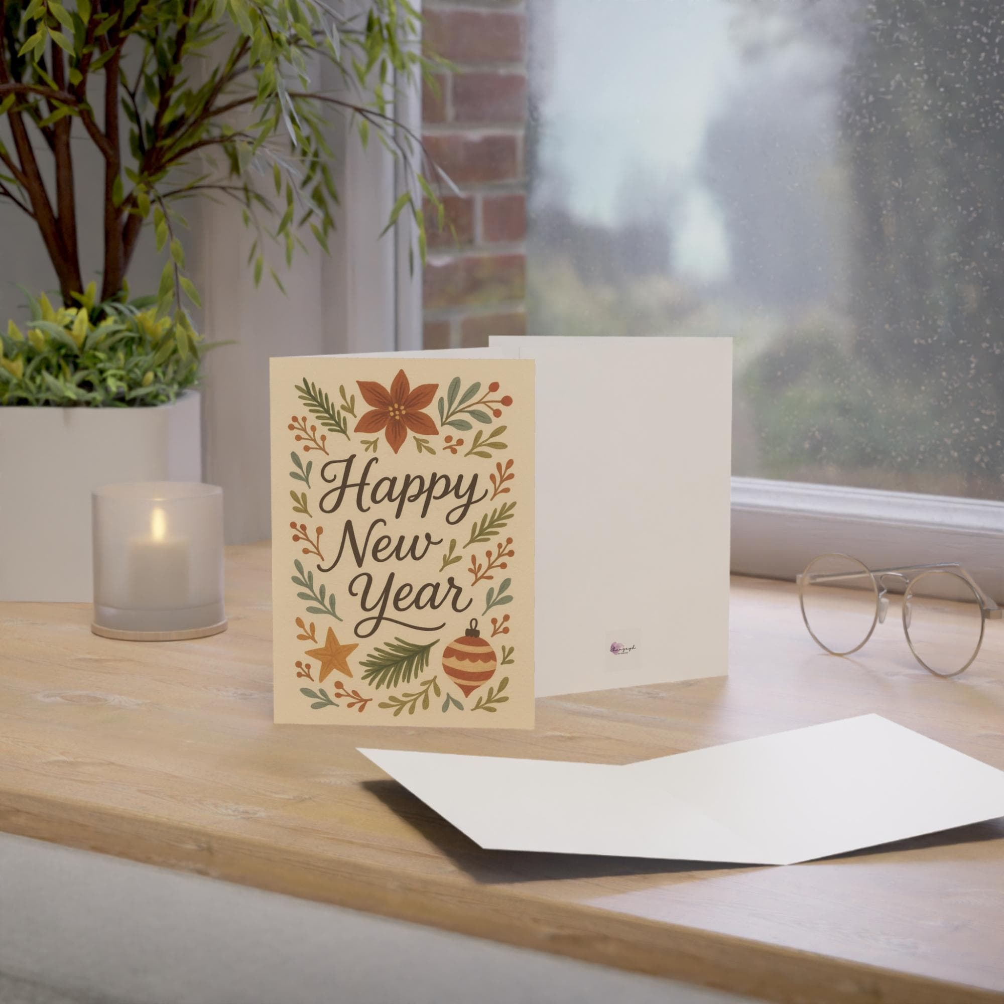 Happy New Year Card •  New Year  Cards • 5x7 Retro Floral Card • Instant Download PDF  • Holiday Card - image 5