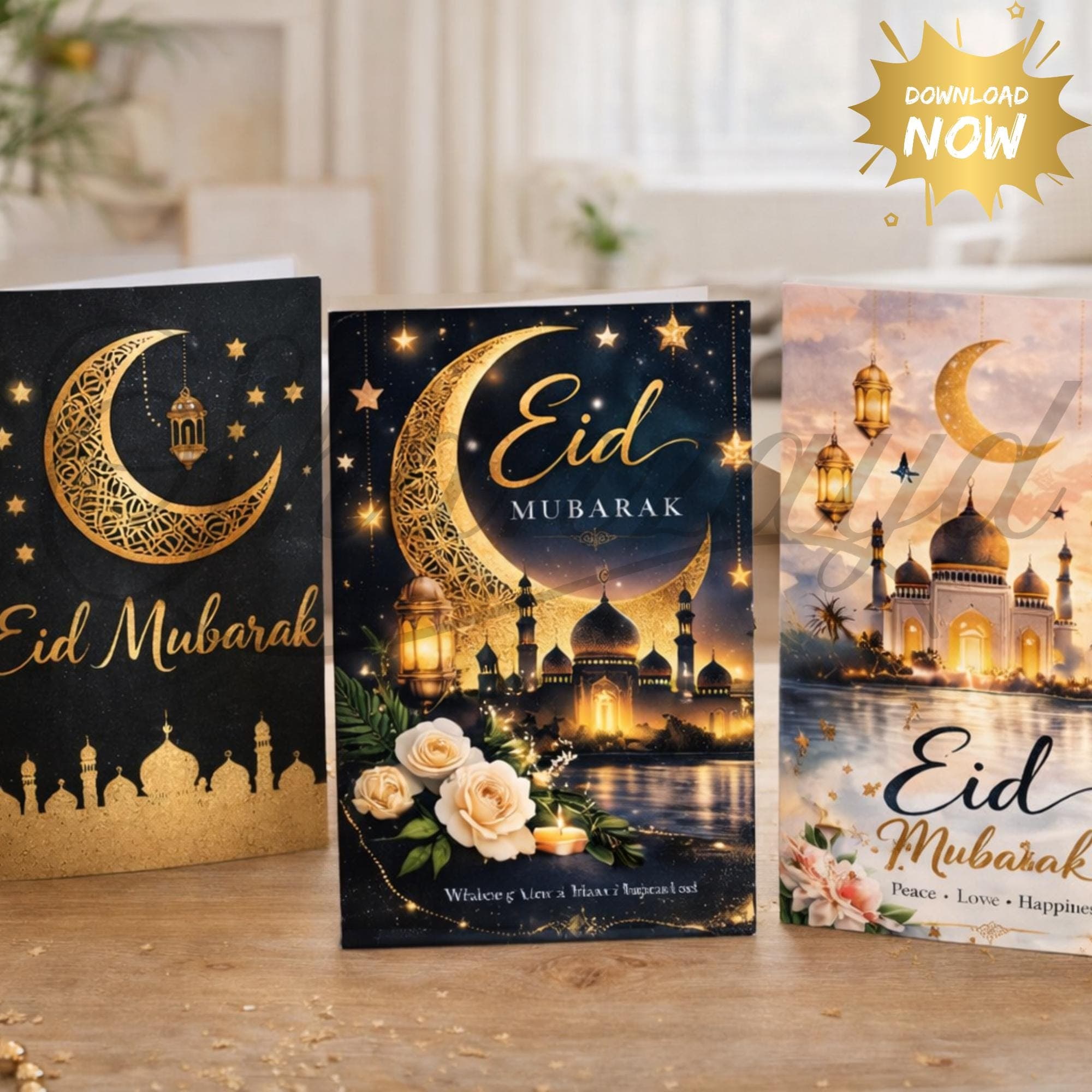 Eid Mubarak Cards Printable, Islamic Eid Card Bundle Pack of 7, Digital Download PDF JPG, Eid al Fitr & Eid al Adha Greeting Cards - image 5