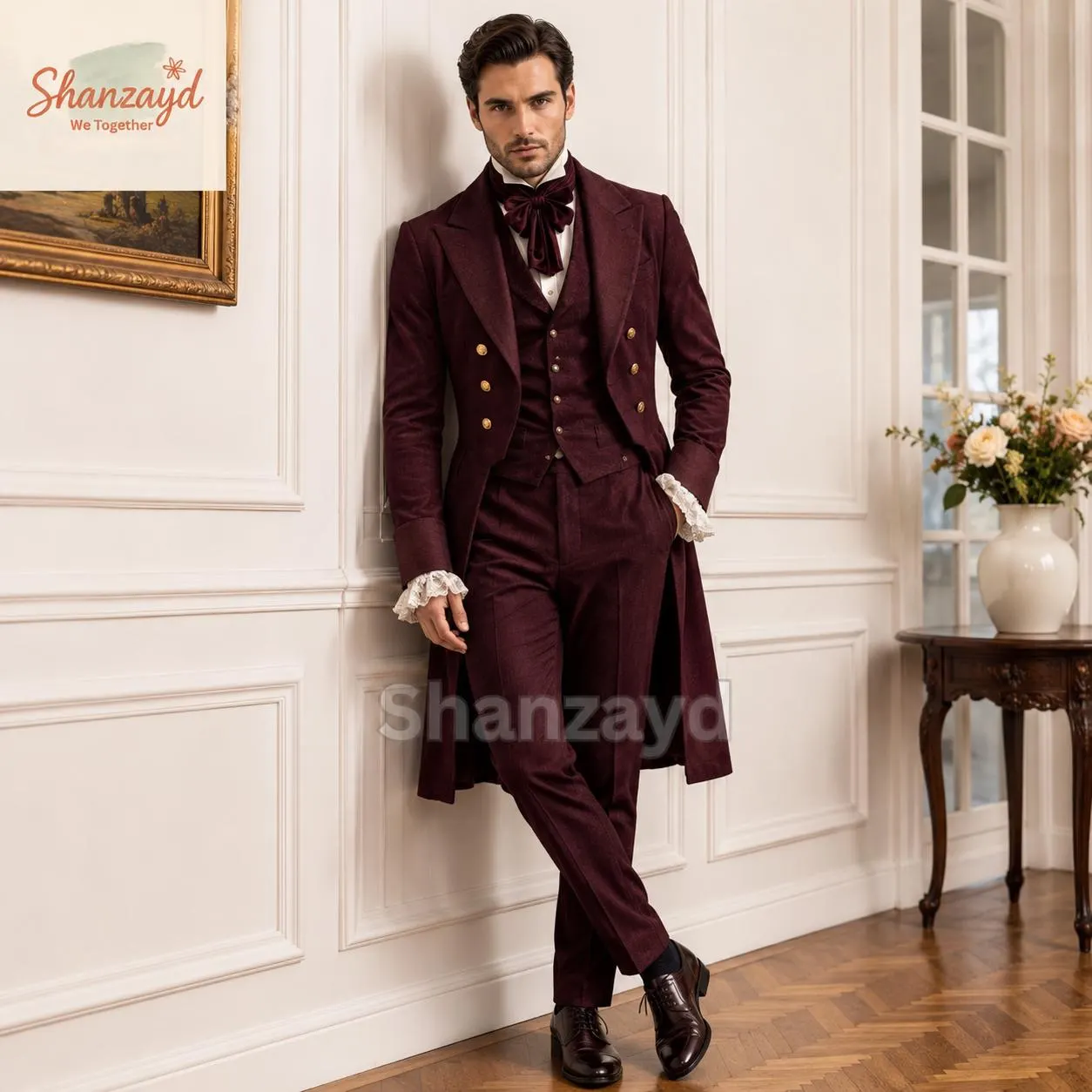 Victorian Tailcoat Suit for Men Burgundy Regency Aristocrat Formal Suit Gothic Wedding Tailcoat Vintage Gentleman Tuxedo