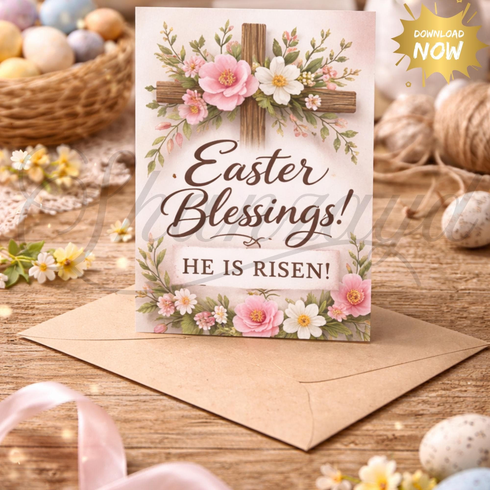 Easter Card Bundle 5x7 Printable Set of 5, Christian & Bunny Easter Cards, Instant Download Spring Greeting Card Pack - image 3