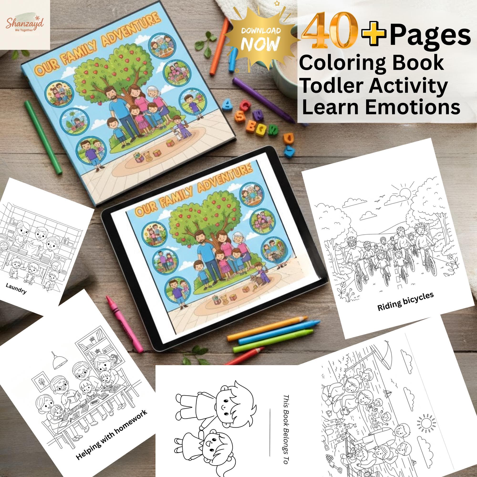 Kids Coloring Book Family Activities Printable PDF Fun Coloring Pages Kids Activity Book Homeschool Activity Instant Download - image 3