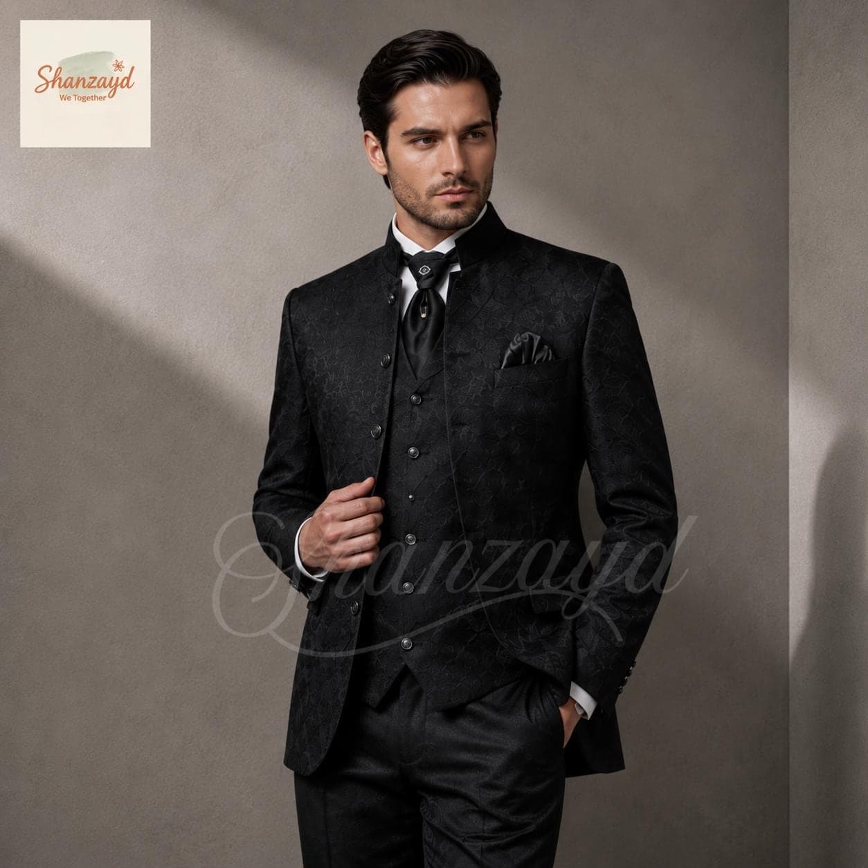 Black Brocade Suit, Victorian Style Jacket, Formal Wedding Suit ,3 Piece Tuxedo, Groom Suit, Gothic  Suit, Slim Fit Custom Suit, Prom suit